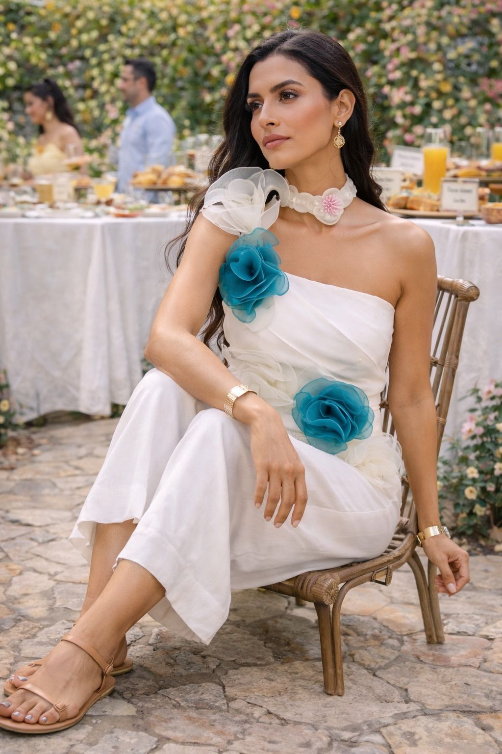 Ocean Floral tube top in White and Blue