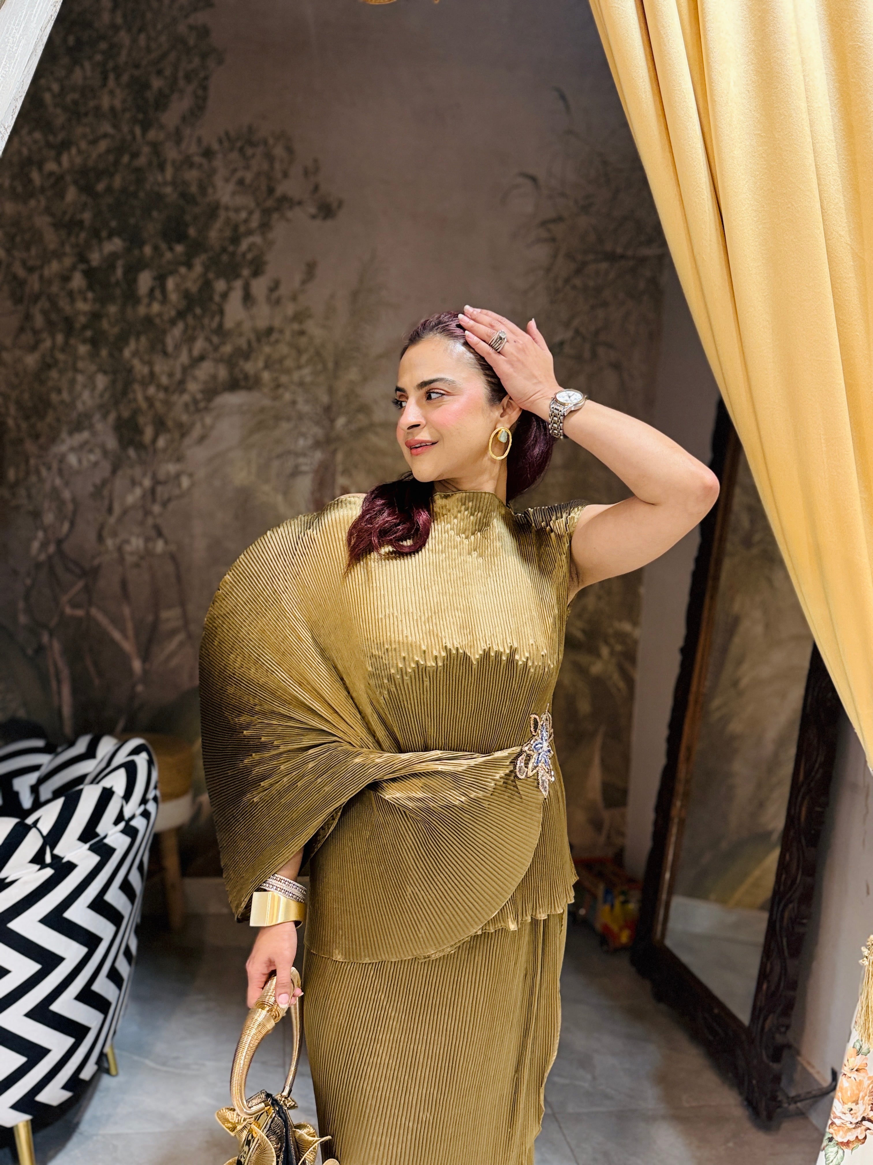 Olive Dusk Embroidered Lunar Bloom Top in Olive