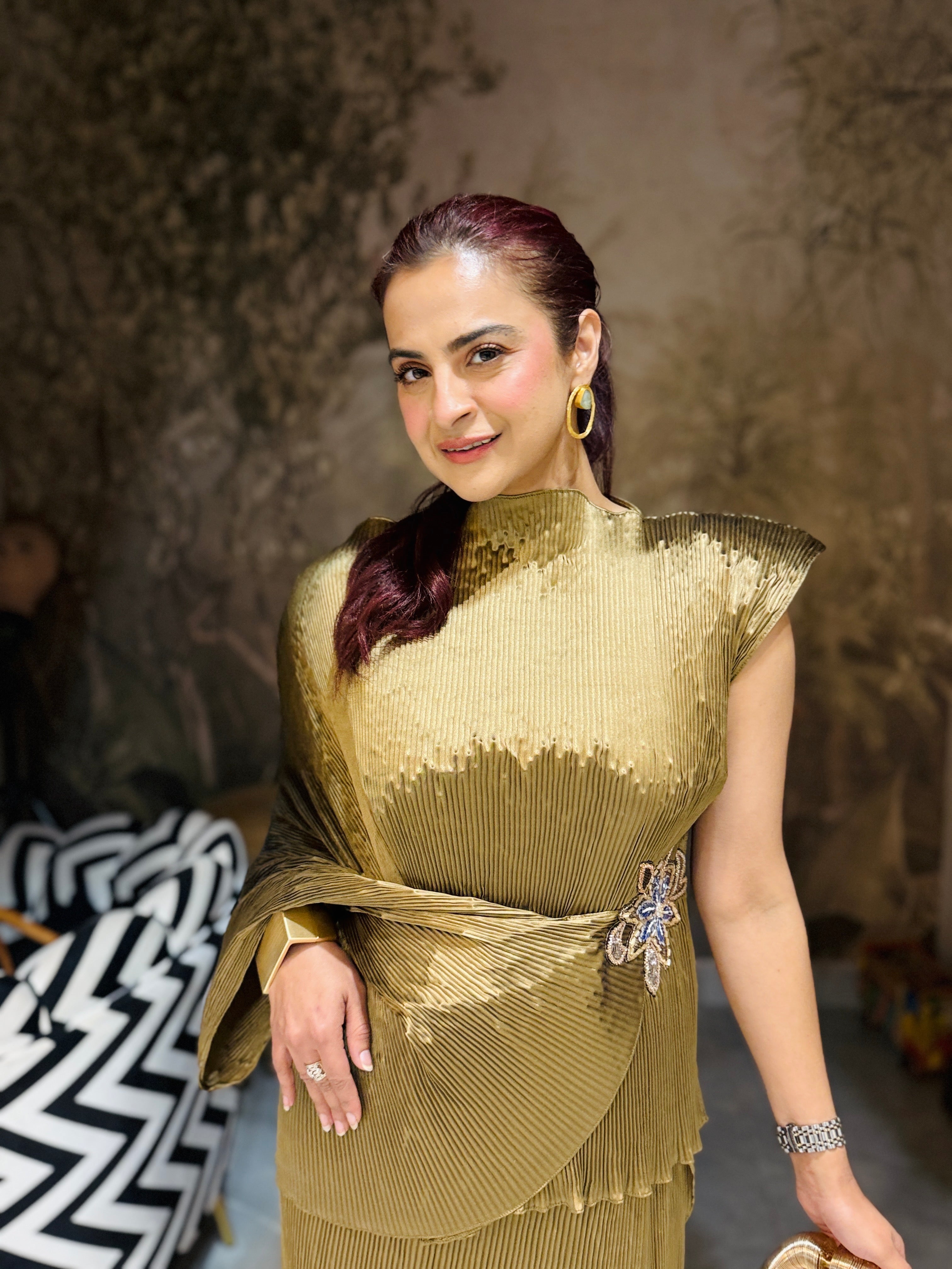 Olive Dusk Embroidered Lunar Bloom Top in Olive