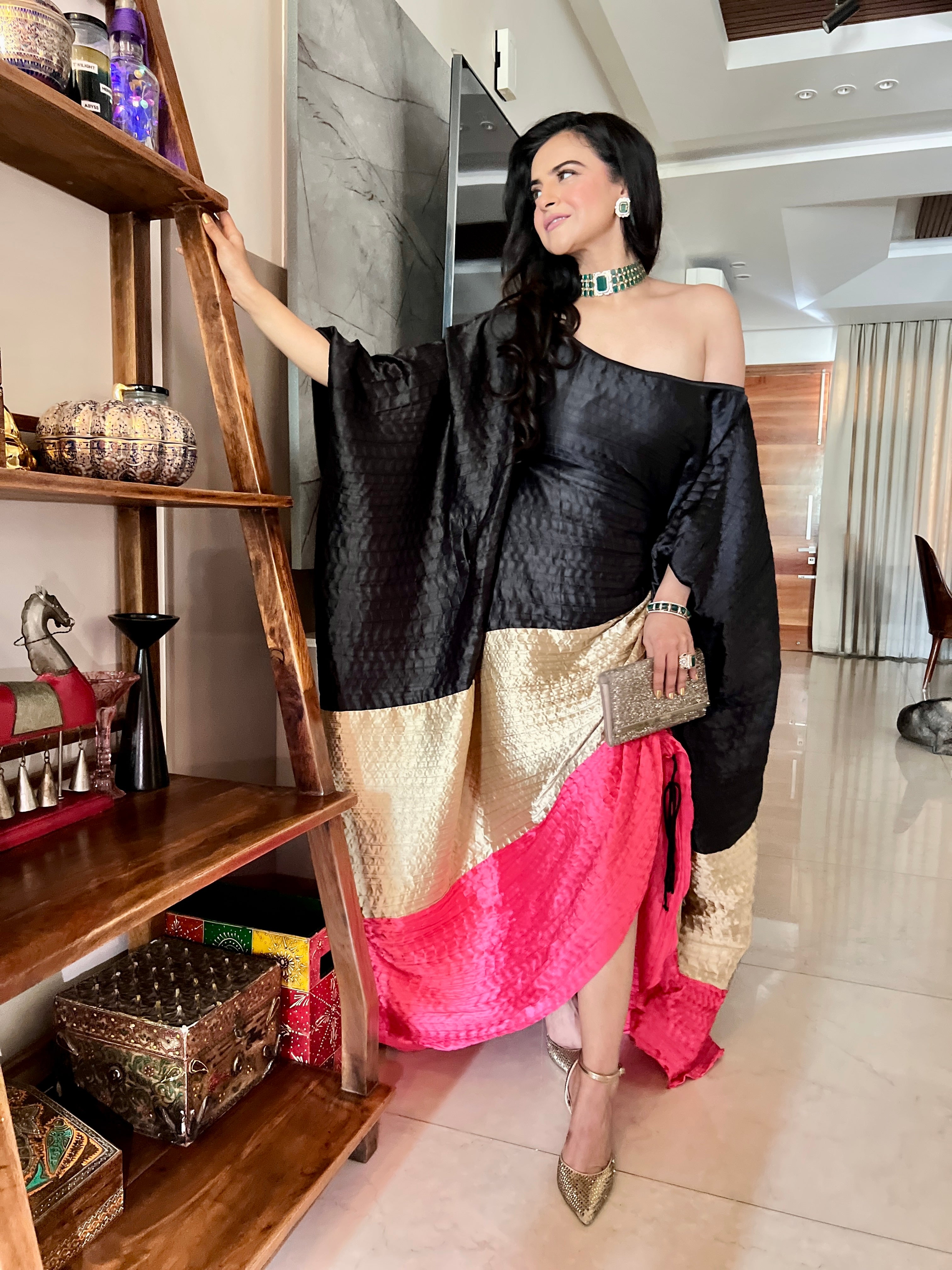 Black ruby ruched kaftan