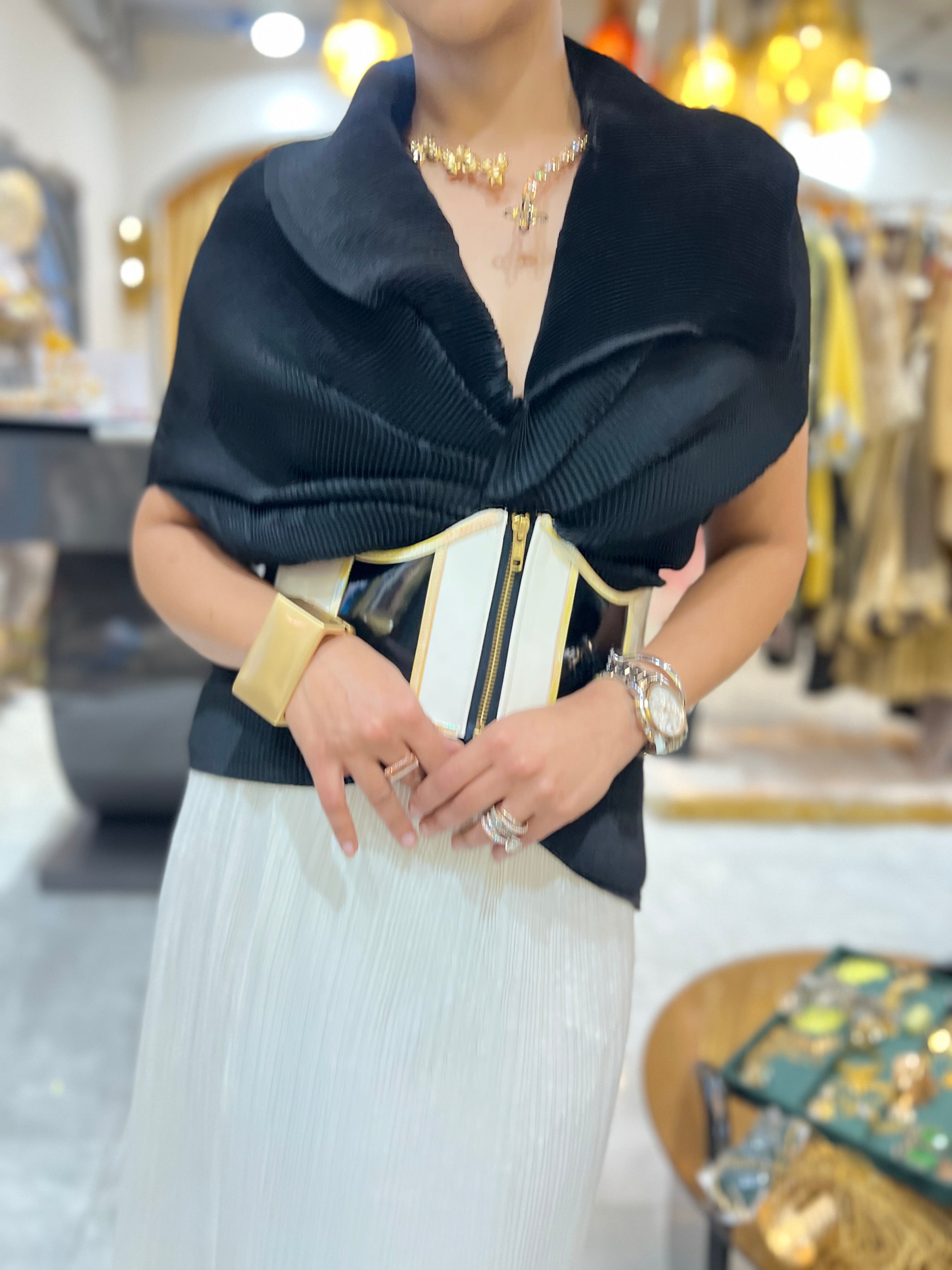 Black Satin Multi Drape Set with Belt