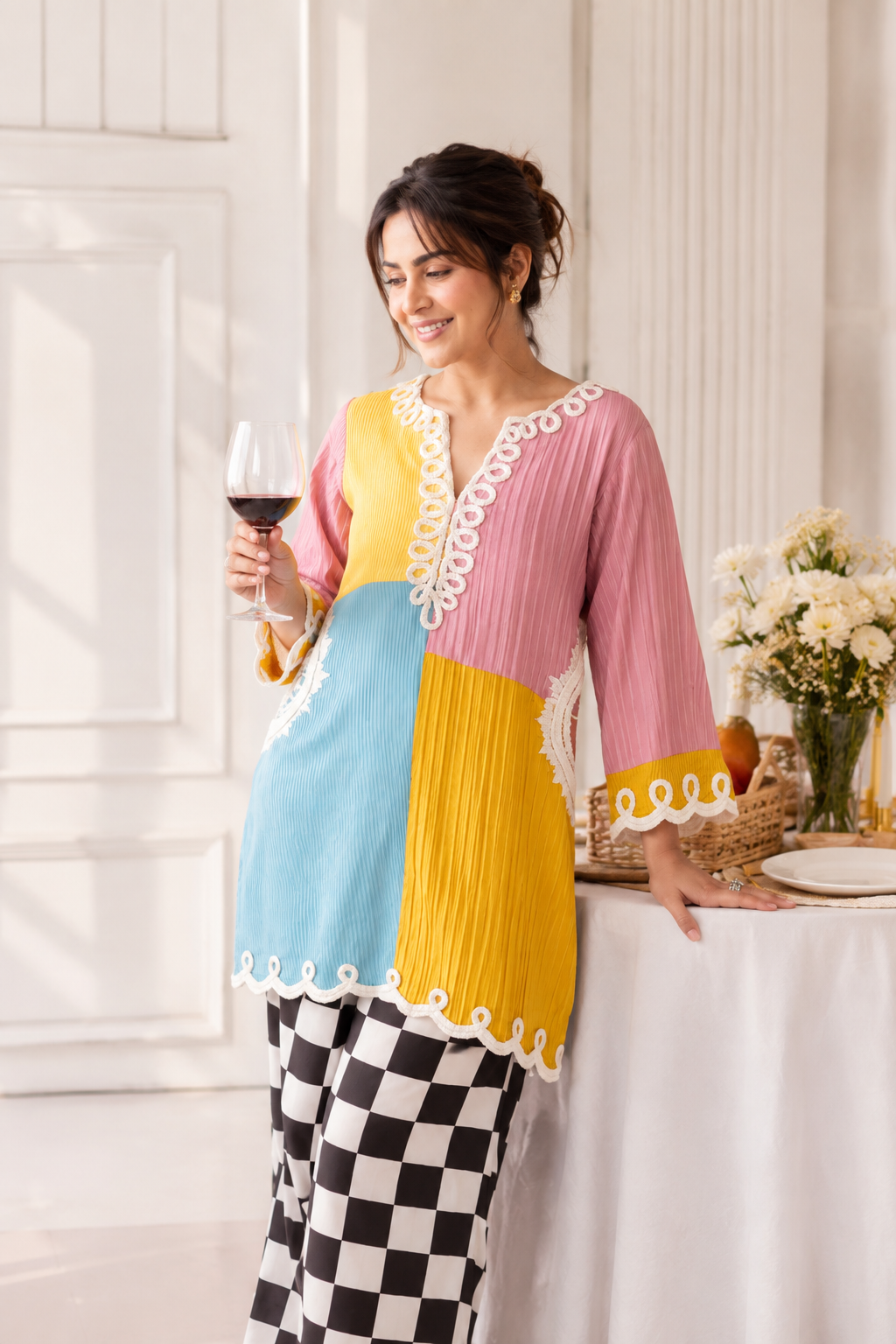Mishri denim set  Embroidered Dori kurta  pants set in checkerd