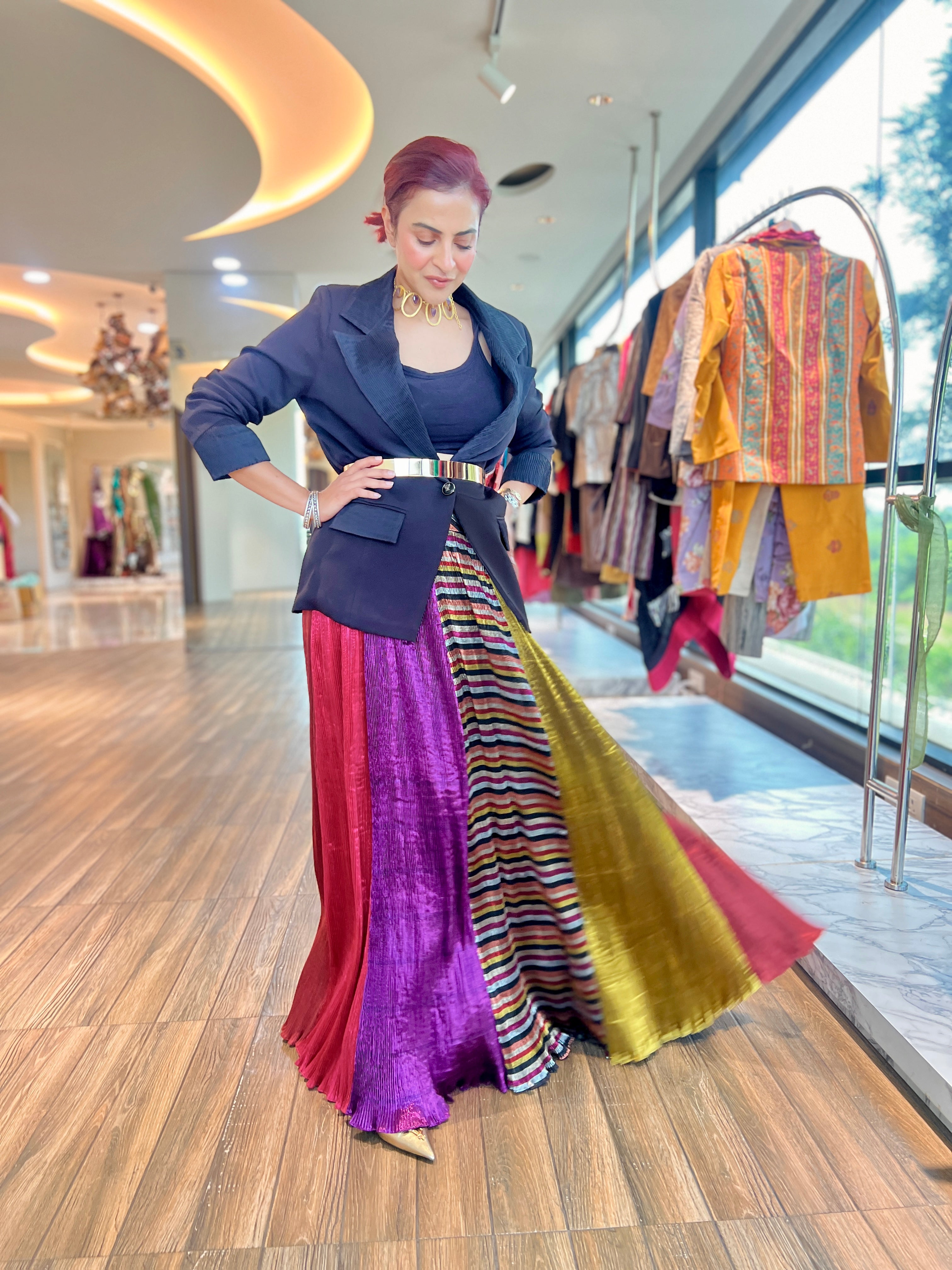 Multi color panel lehenga with Power Blazer