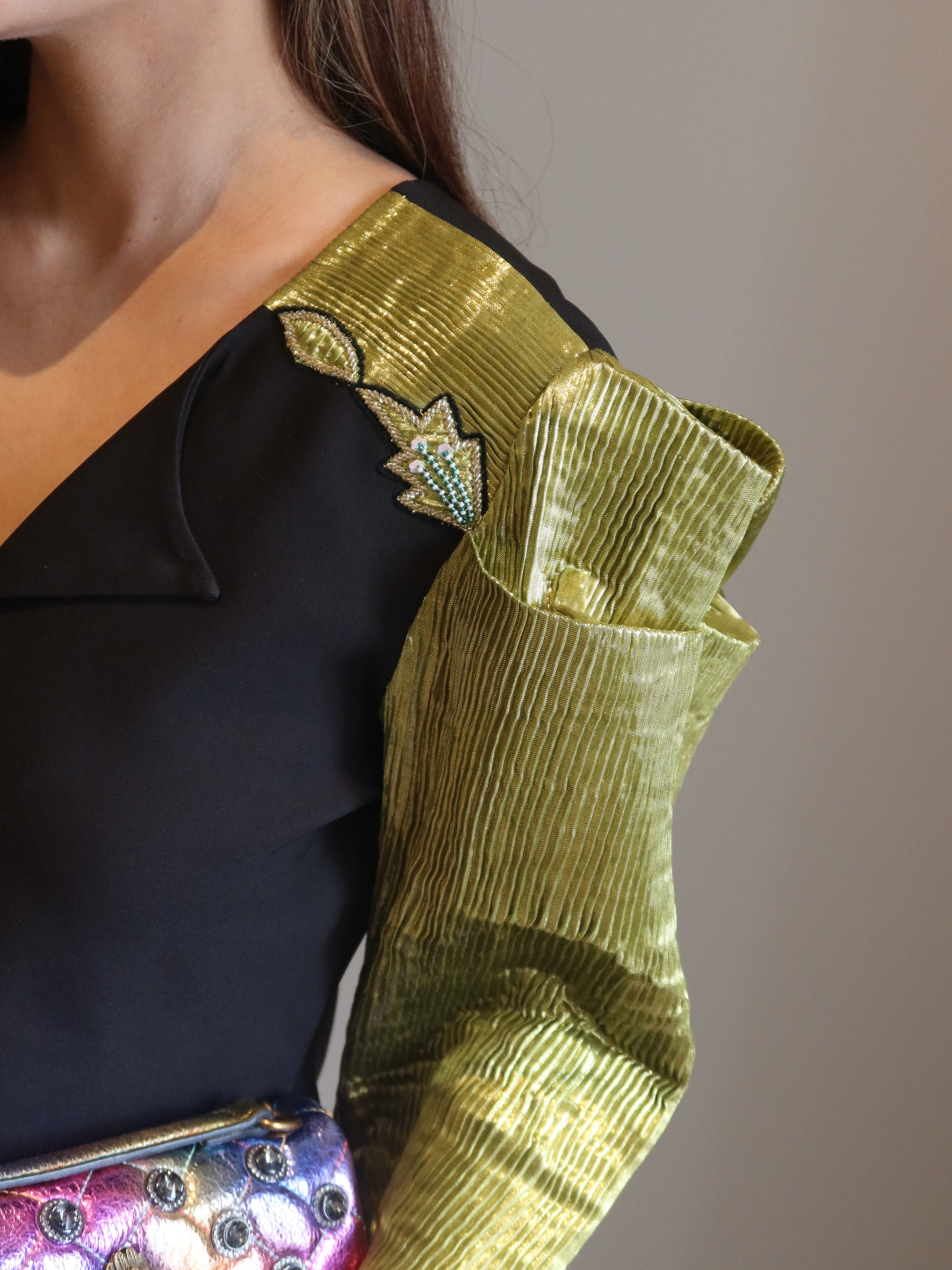 Green Crazy Shoulder Co-ord Set in Green and Black