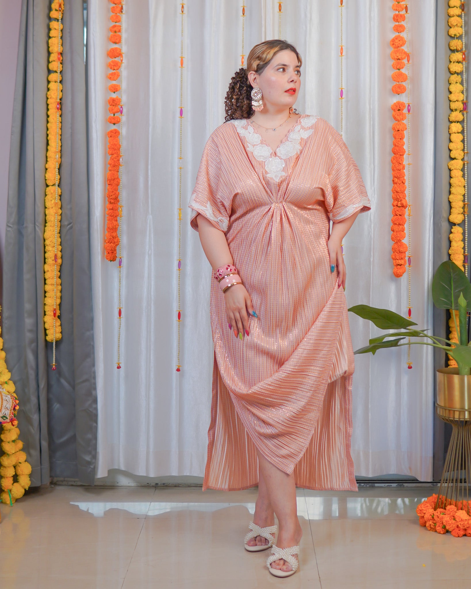 Peach moon embroidered kaftan