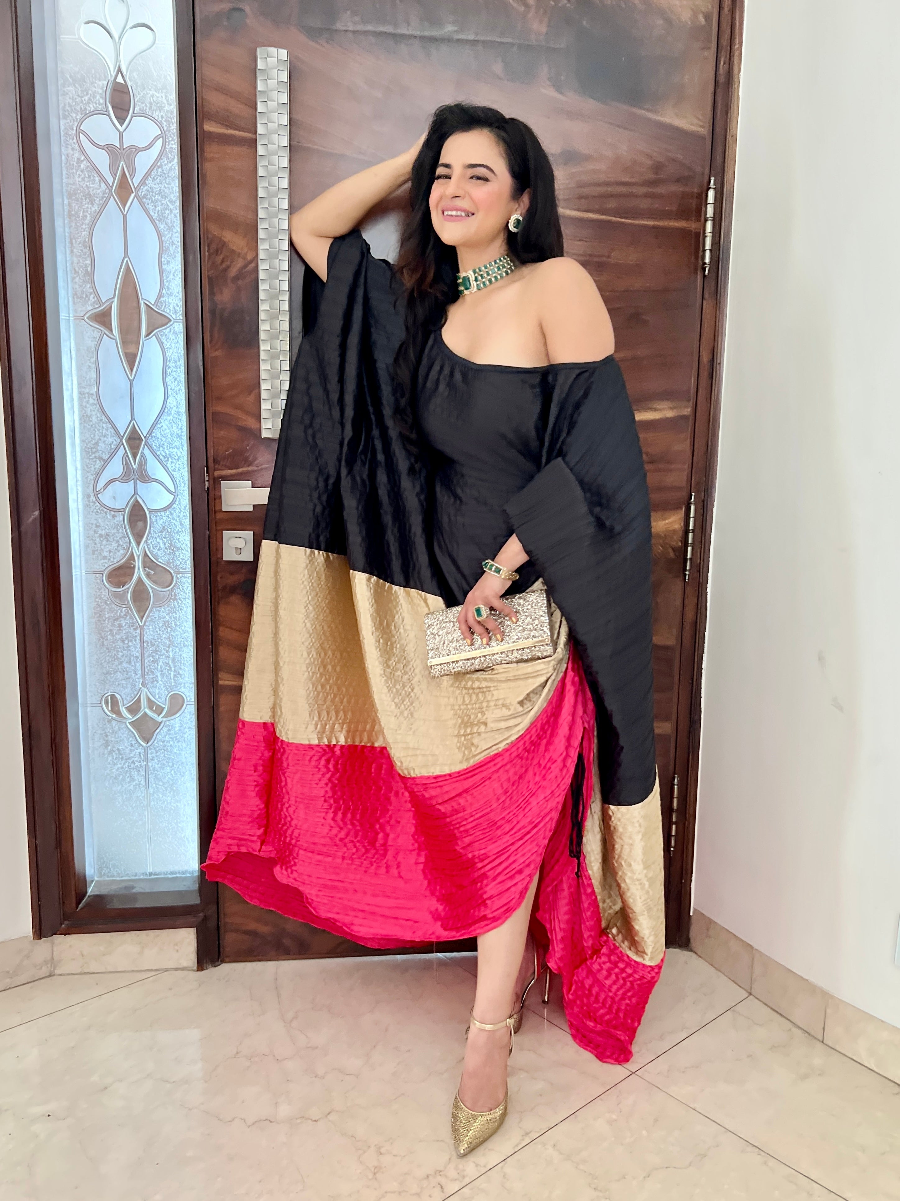 Black ruby ruched kaftan