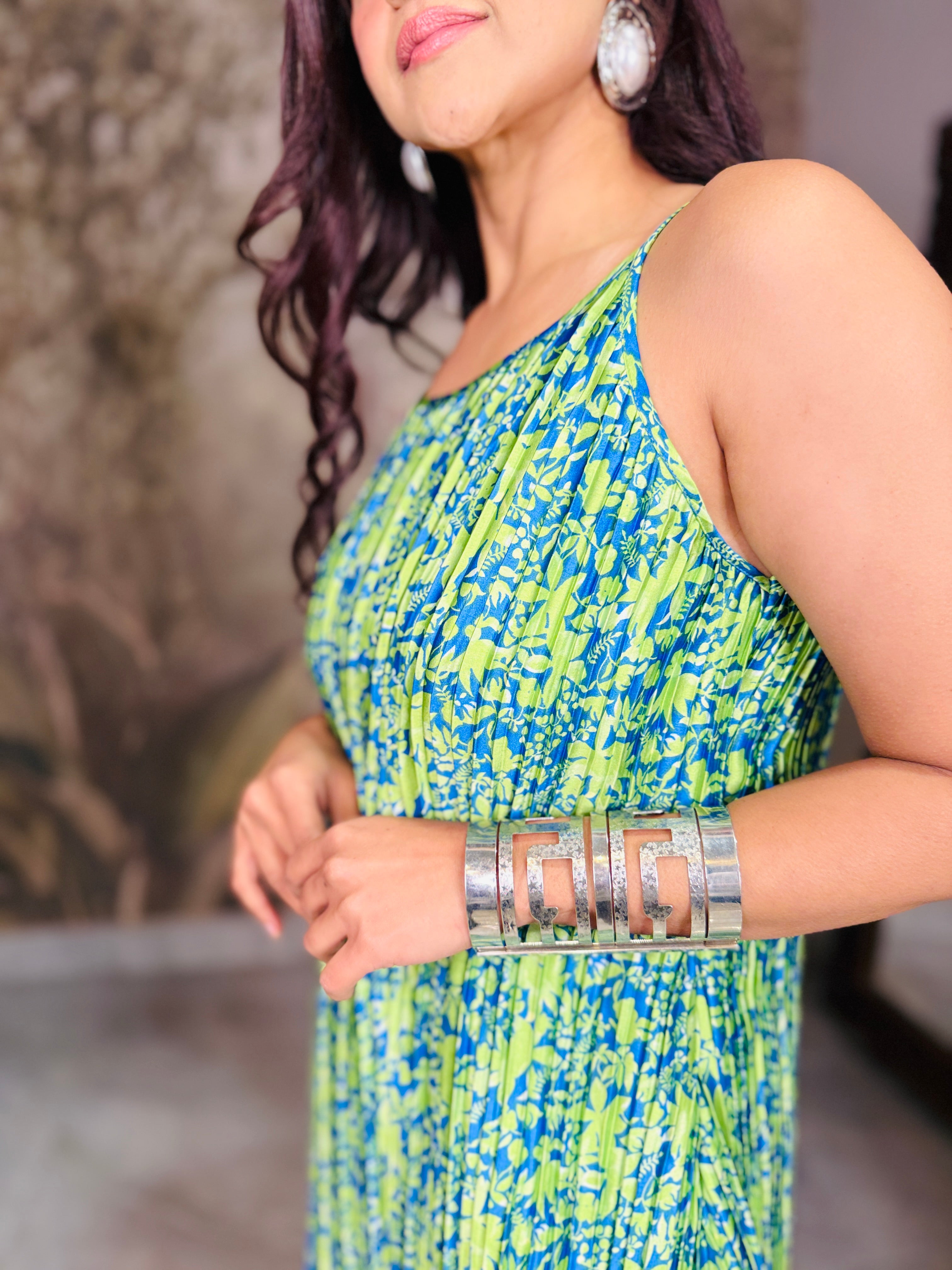 Martinique green halter neck ruffle dress