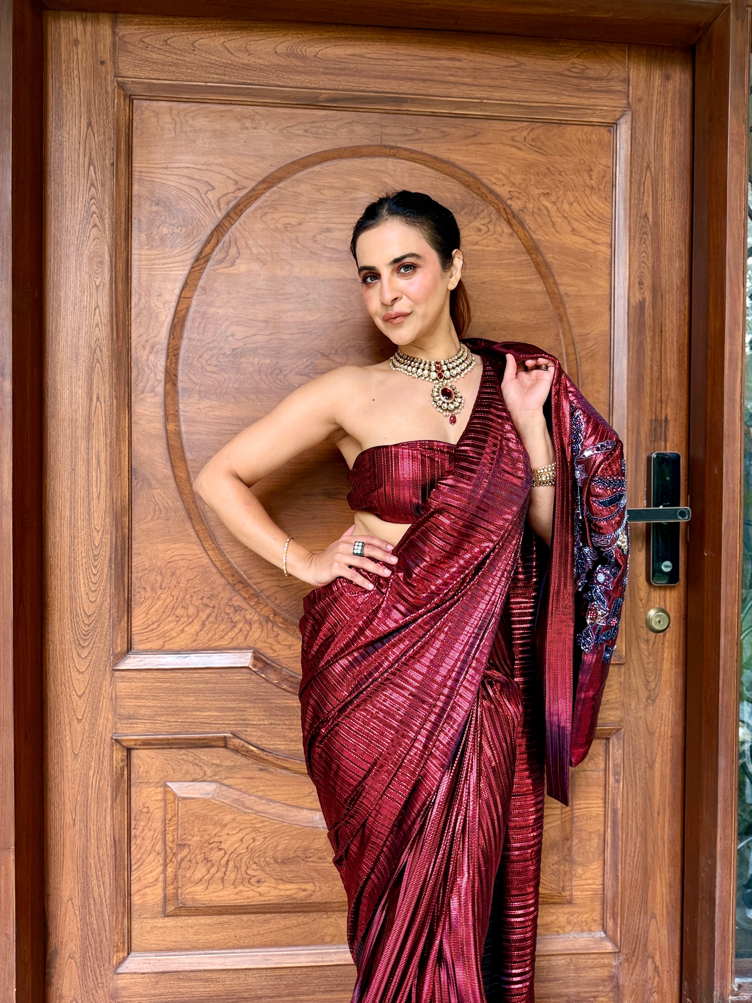 Venetian Red power drape saree set