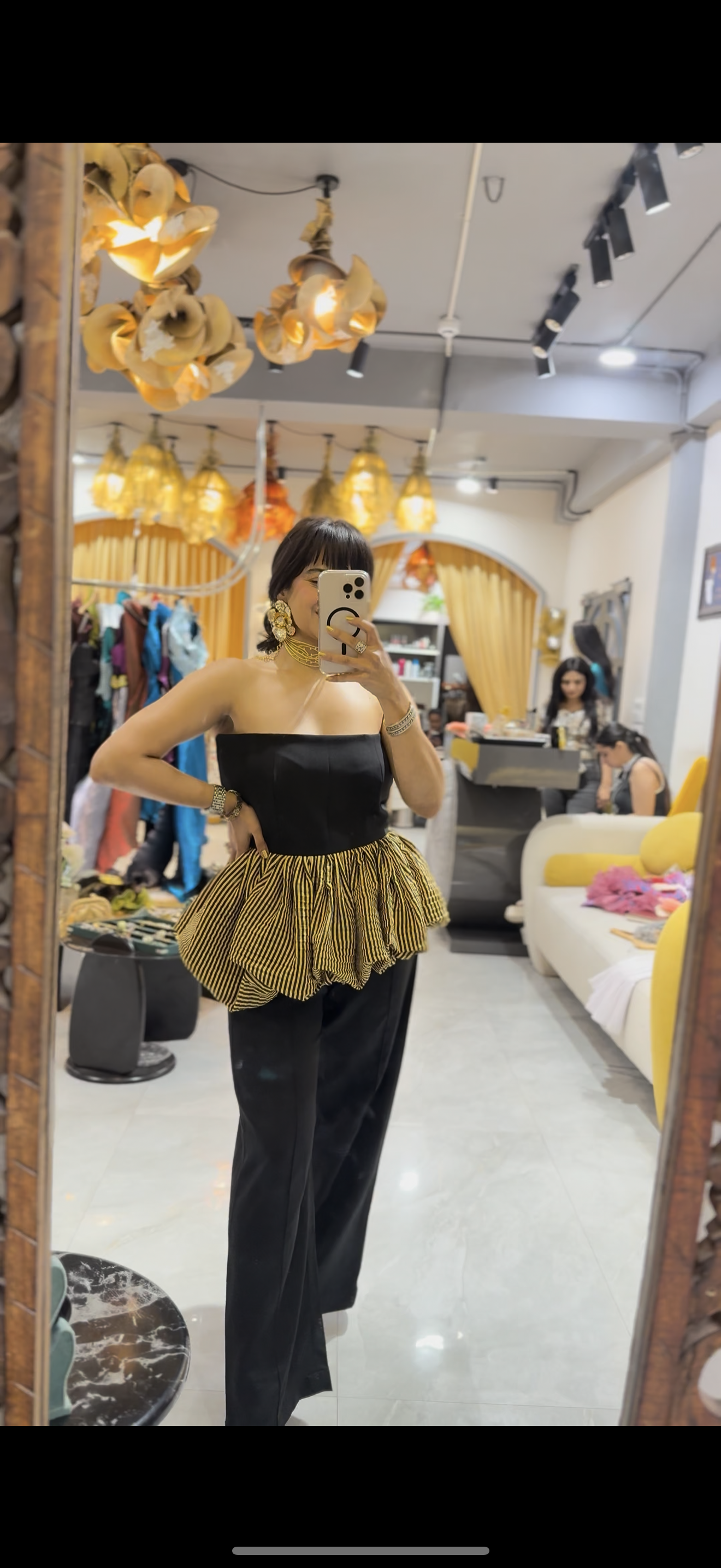 Yellow stripe hype peplum set