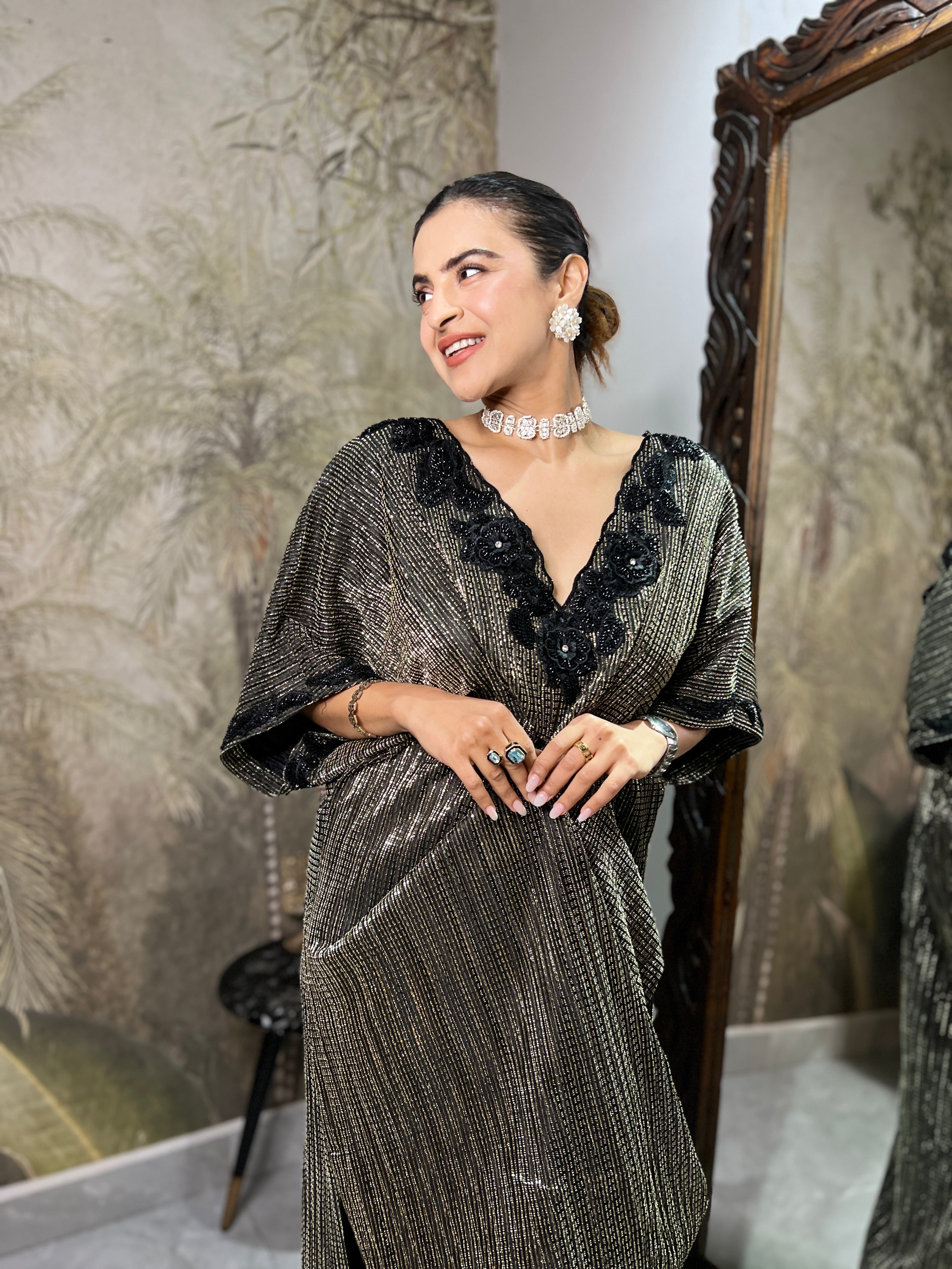 Black moon embroidered kaftan