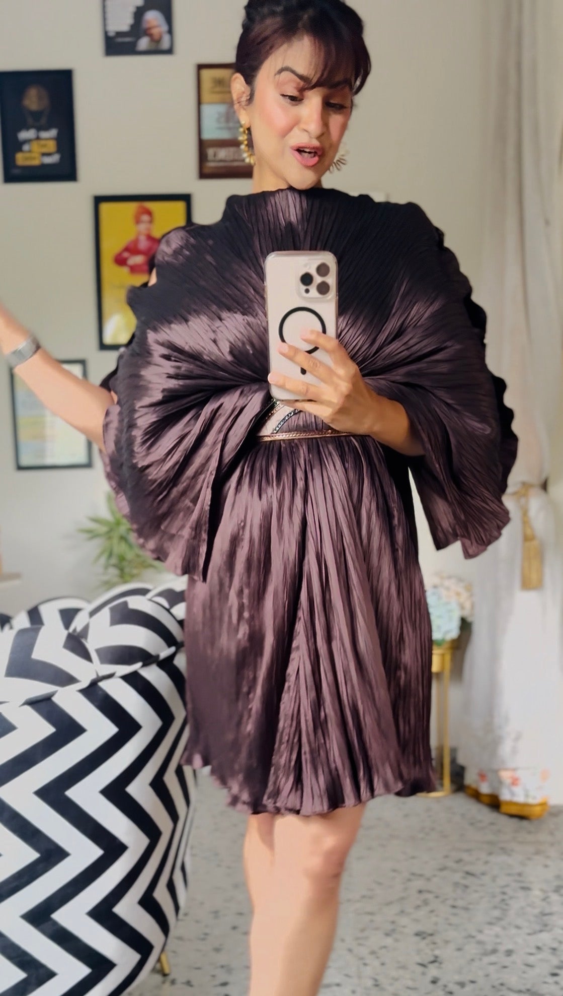 brown gauze dress with belt