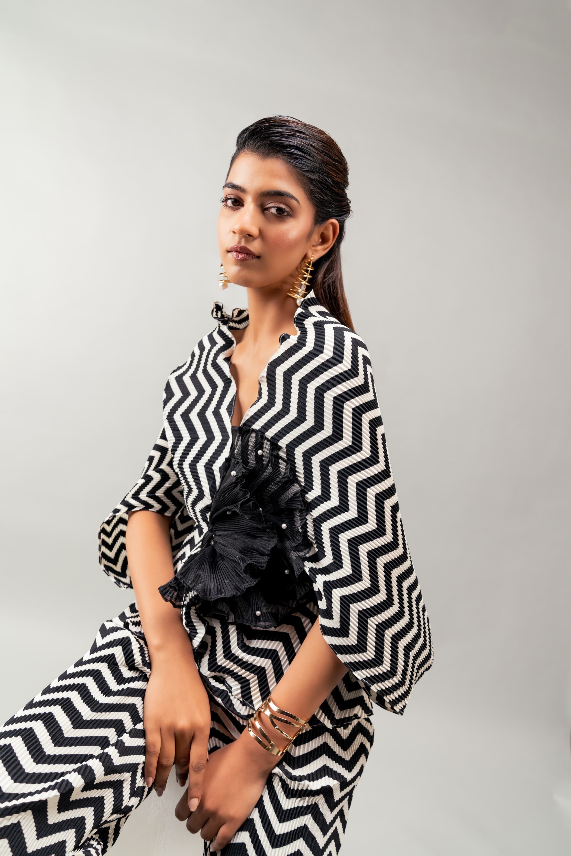 Chevron Cover up pants set with embellishment