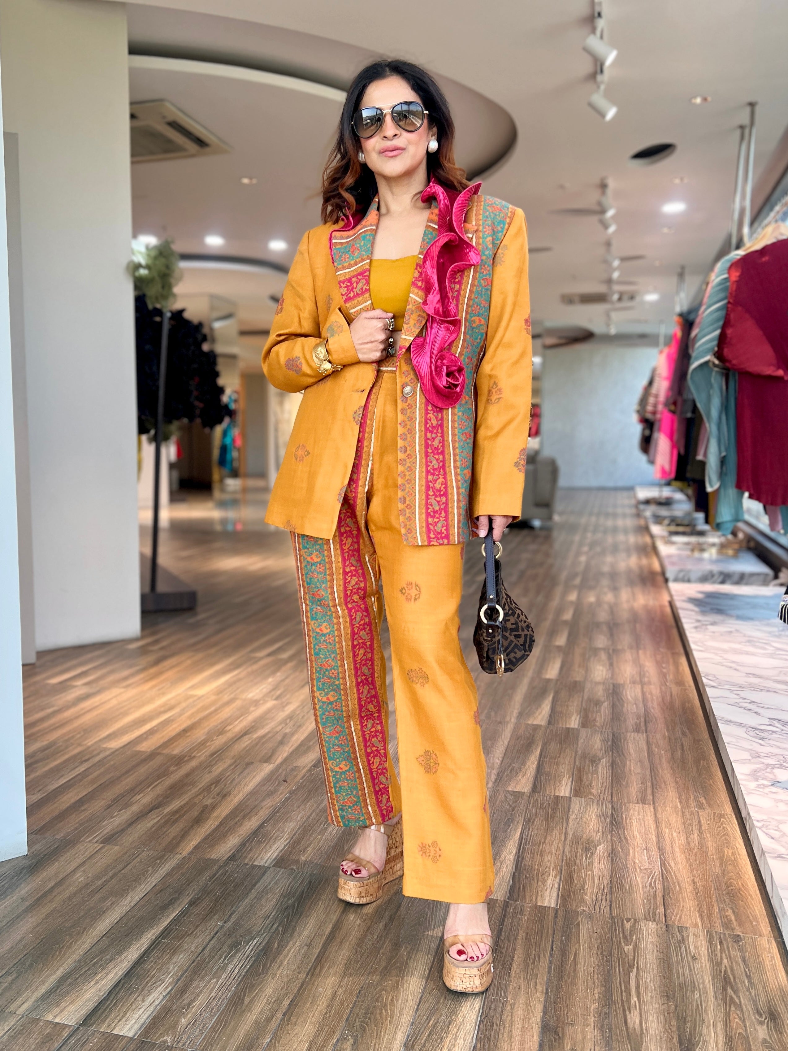 Mustard Wool Swirl Blazer Set