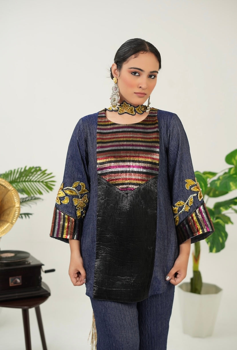 Neel Zari Kurta set in Blue
