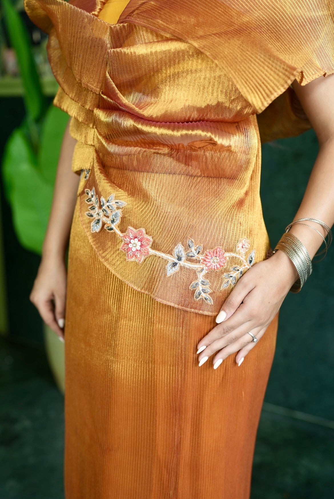 Sunset embroidered Multi drape skirt set