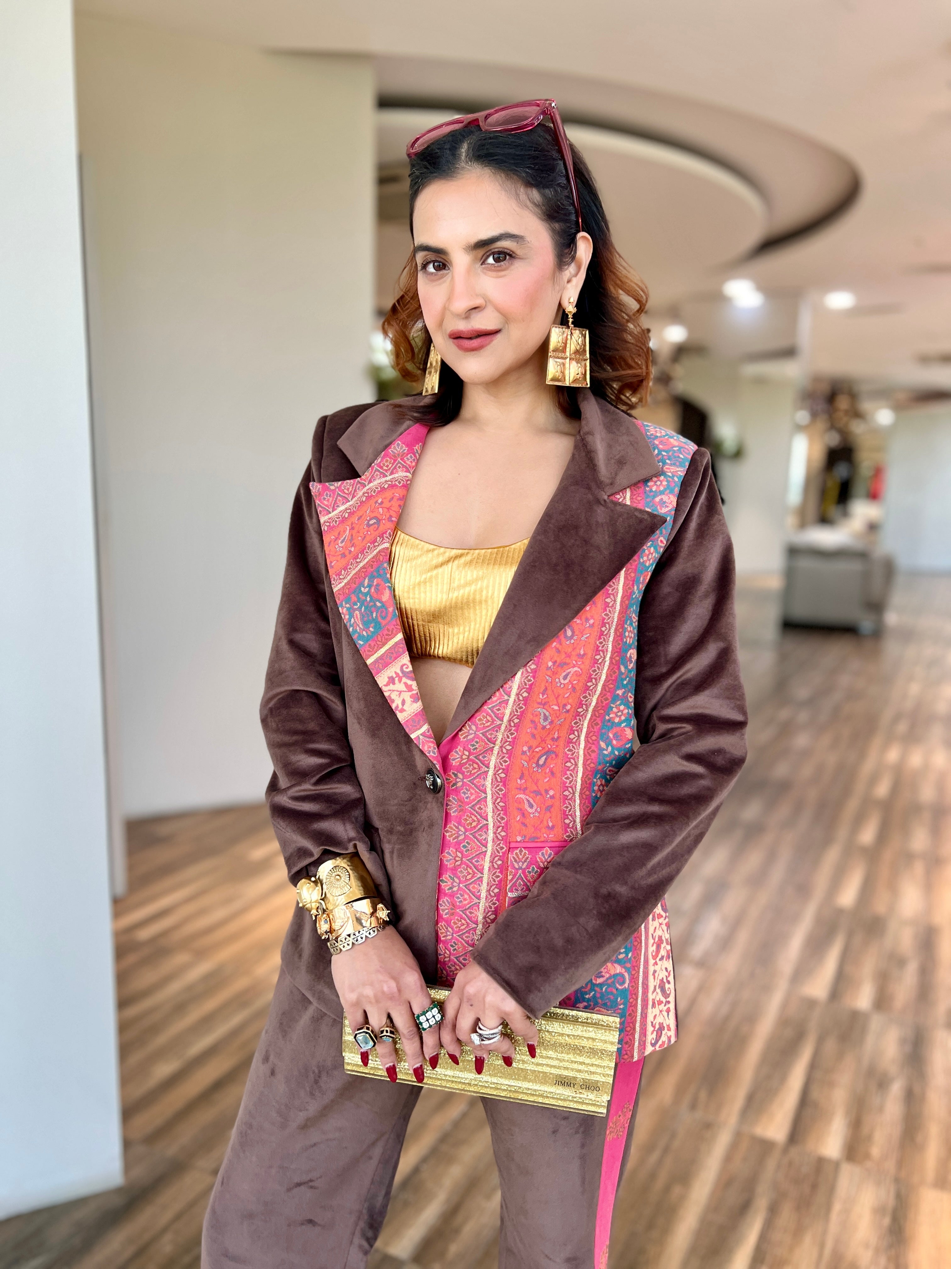 Amber Pink color block Power blazer set