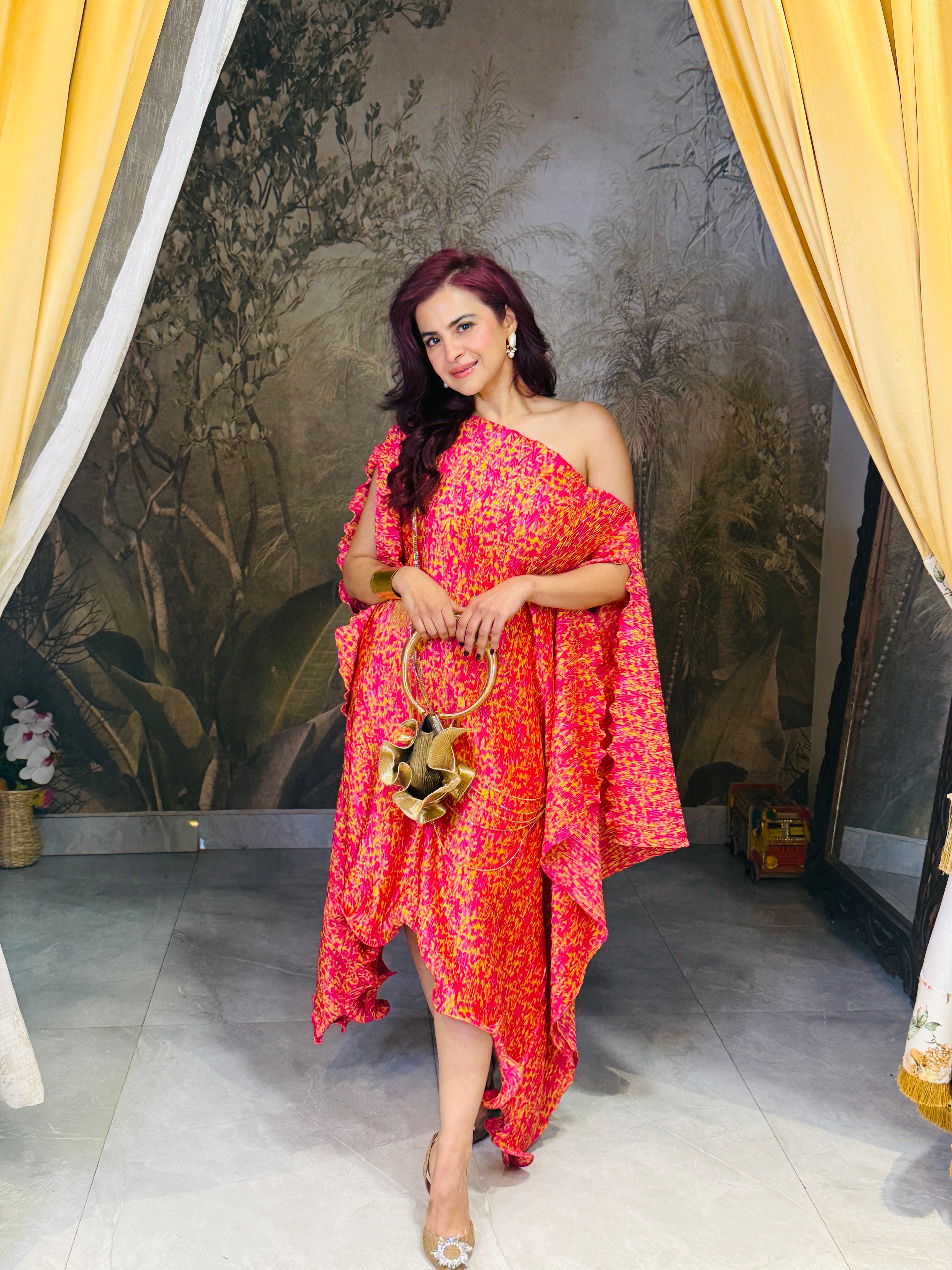 Pink floral kaftan moon top