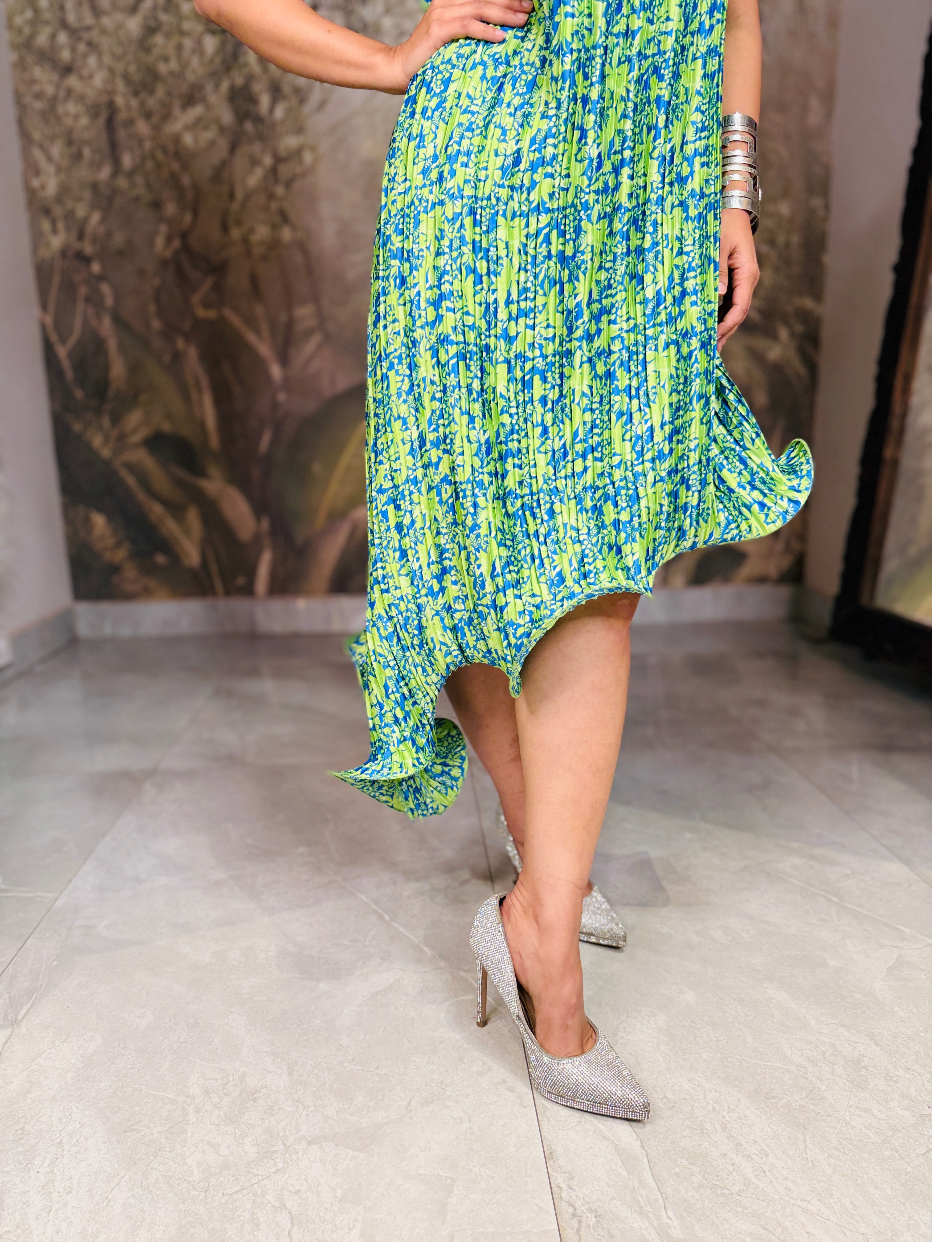 Martinique green halter neck ruffle dress