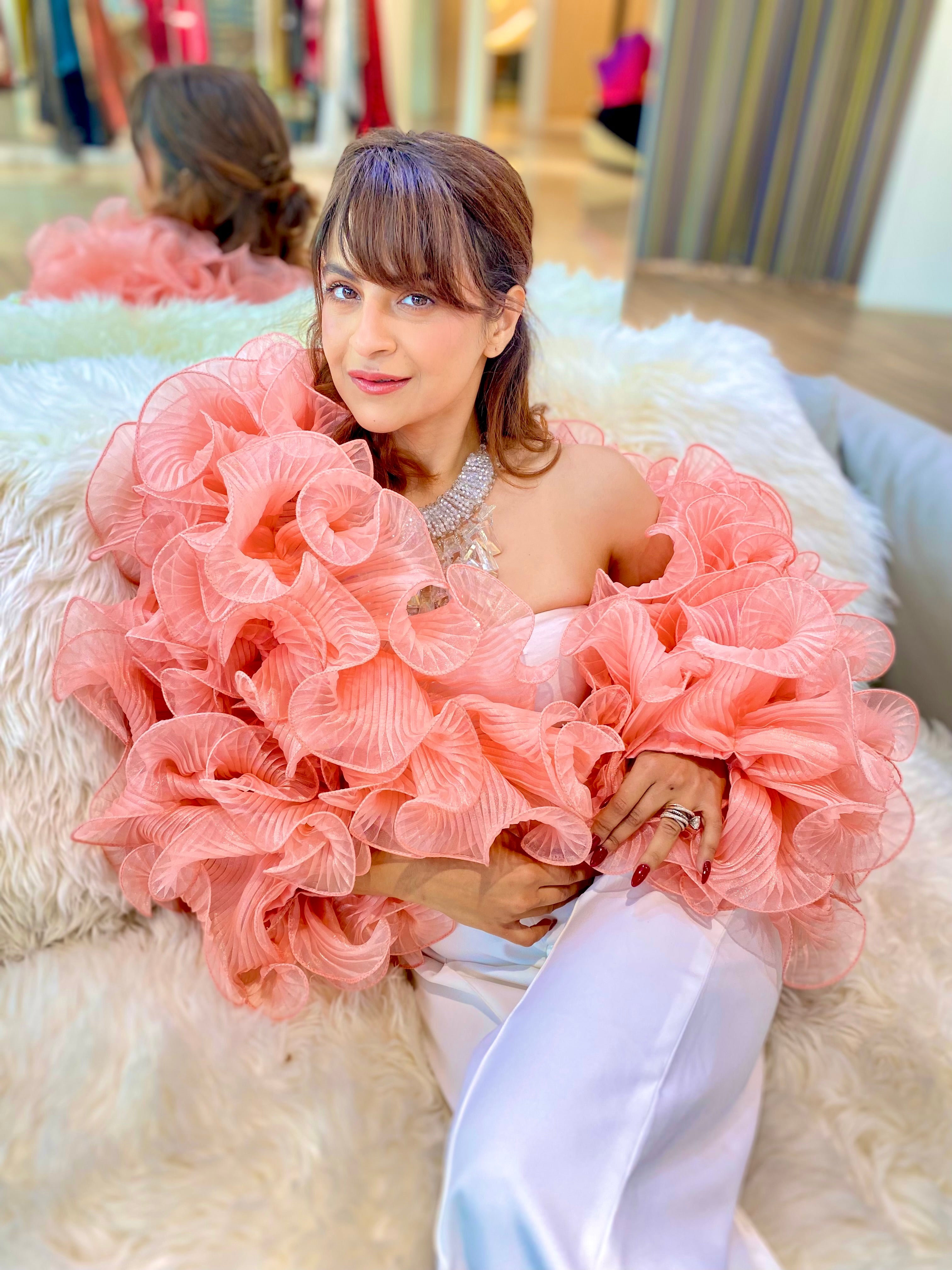 Salmon Pink Ruffle Cape