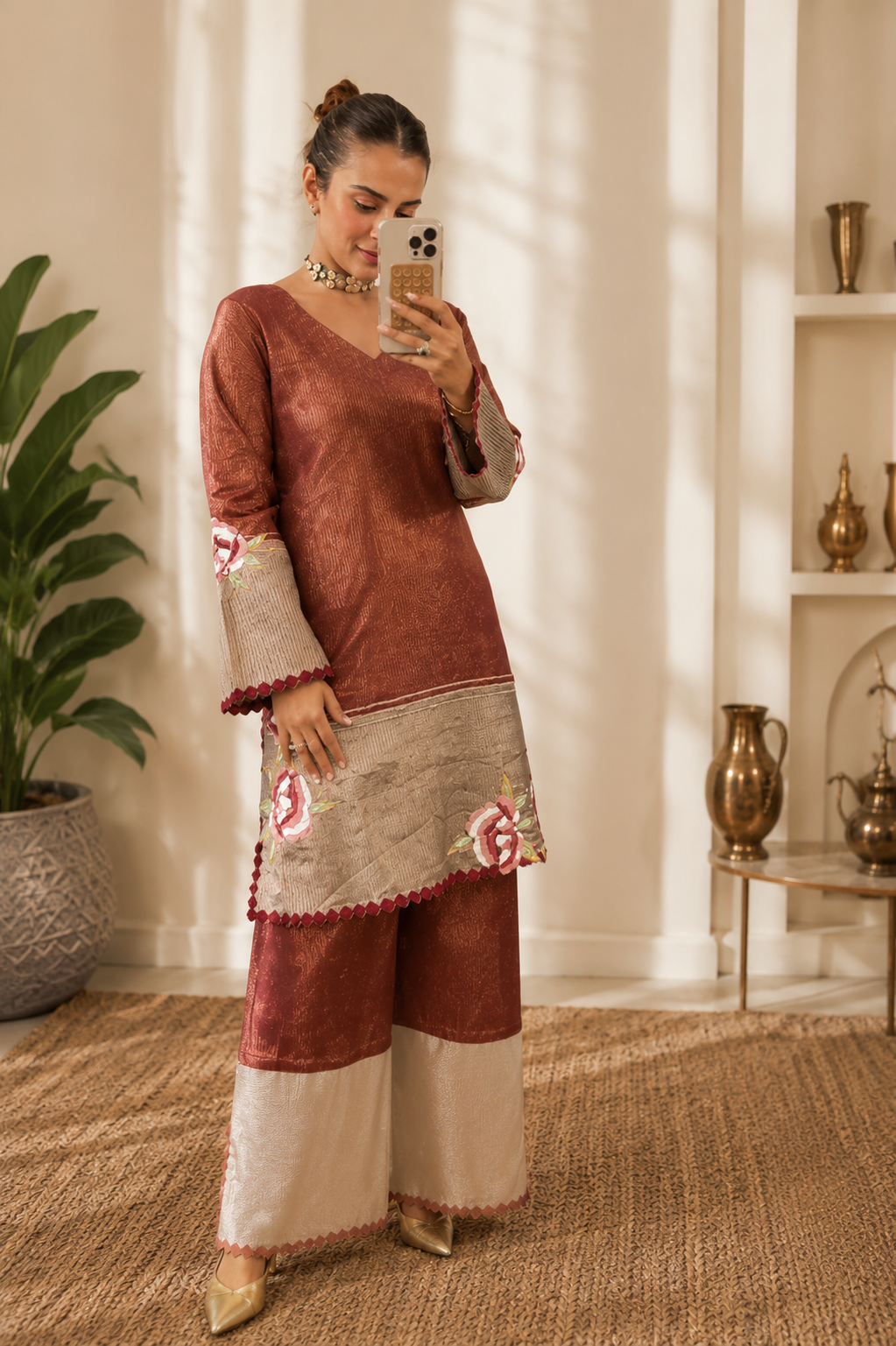 Zuri Maroon Shimmer Short Kurta Set