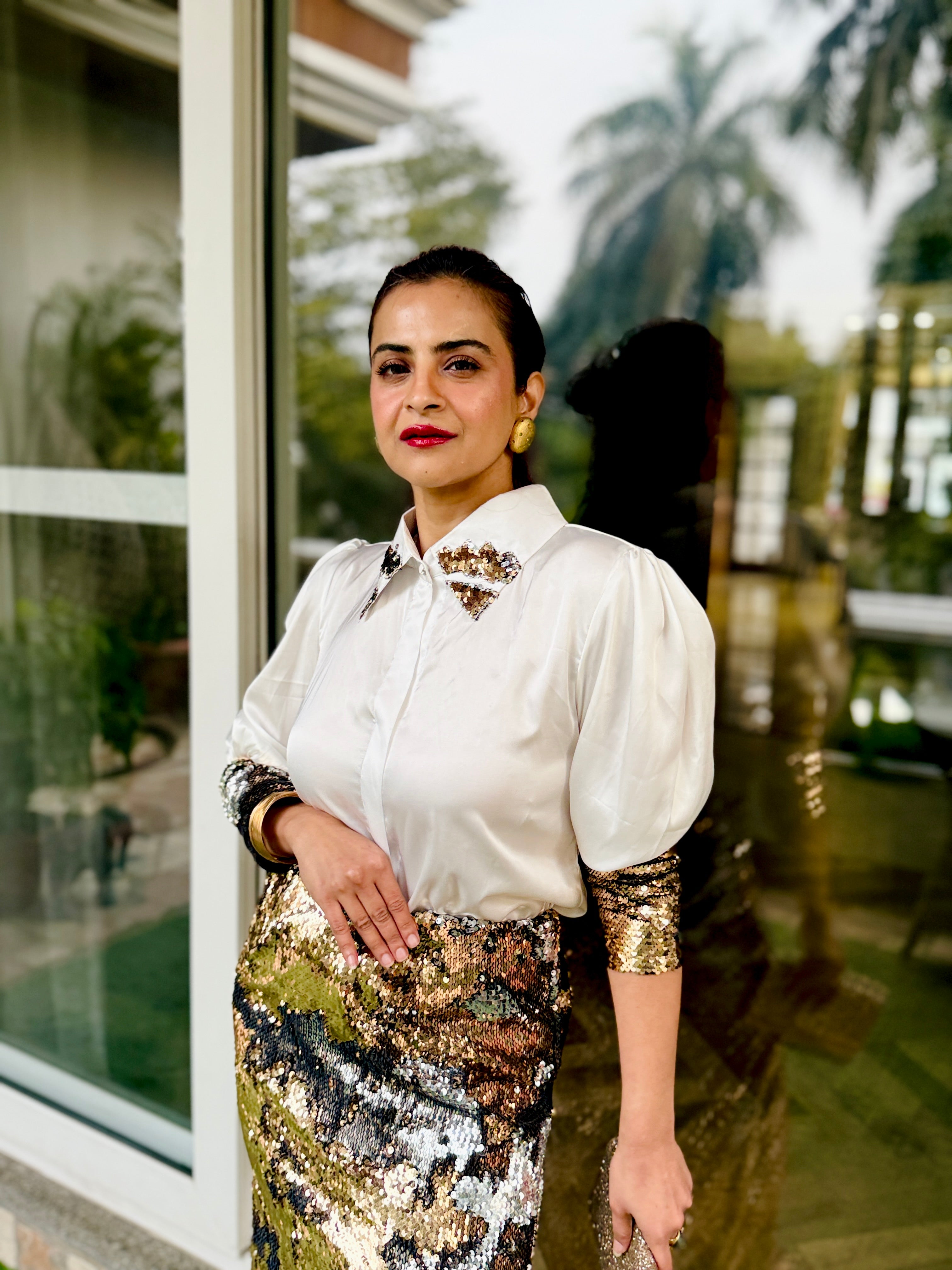 white armani gold silver sequin shirt