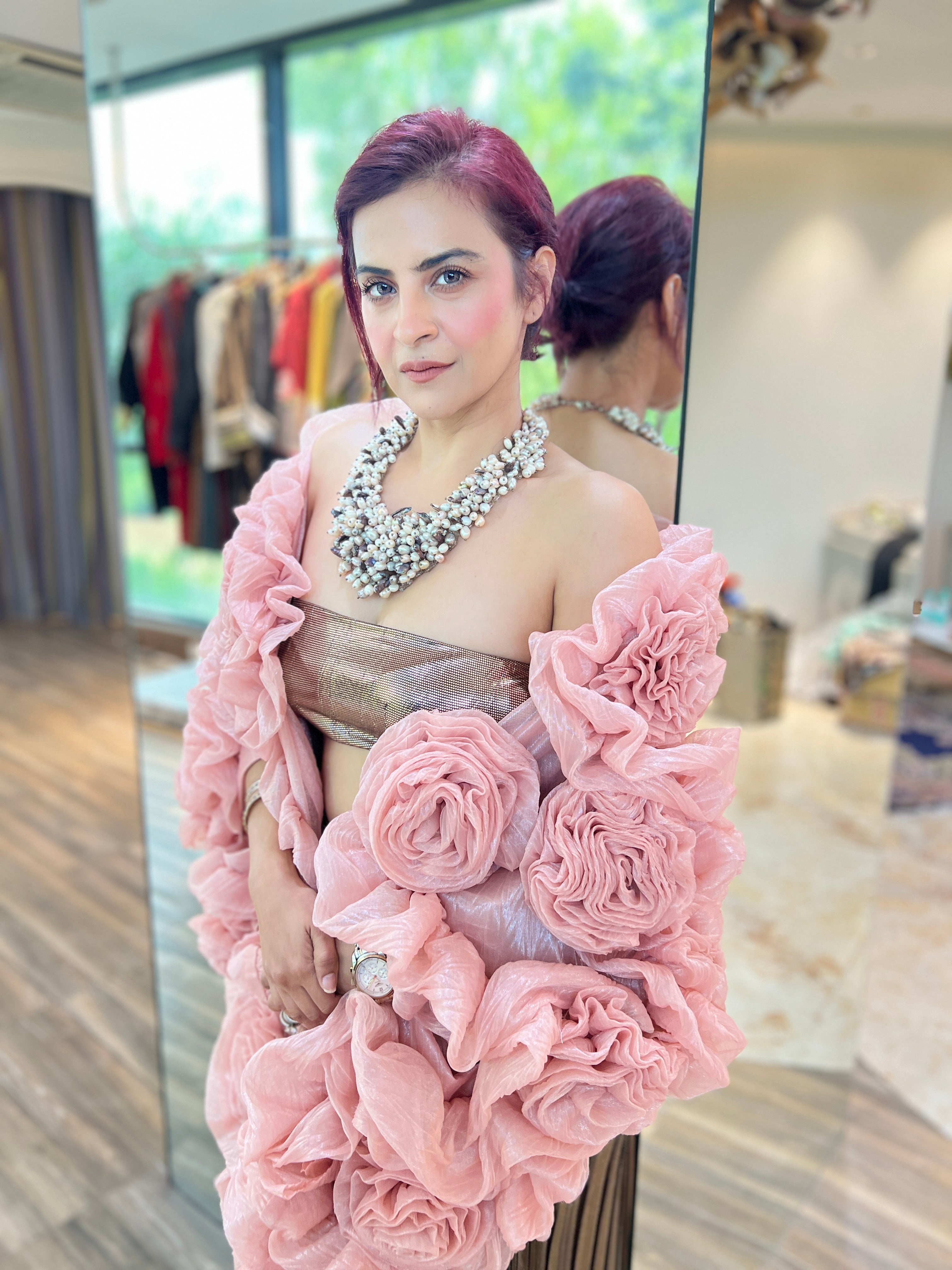 Rose 3D Flower cape in Pink