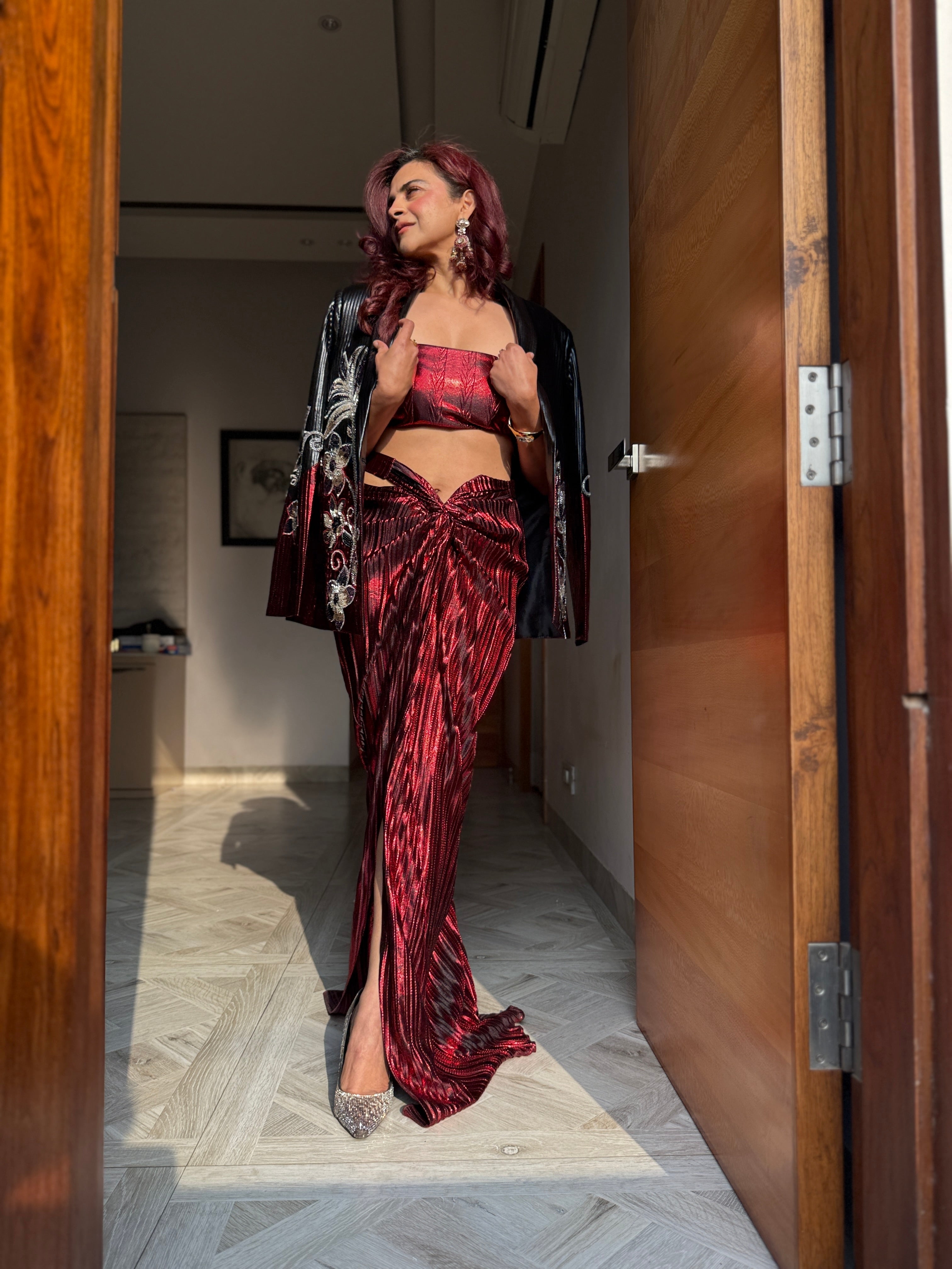 Red foil skirt with tie up