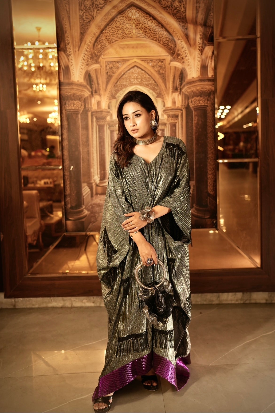 Silver glitter tassel kaftan