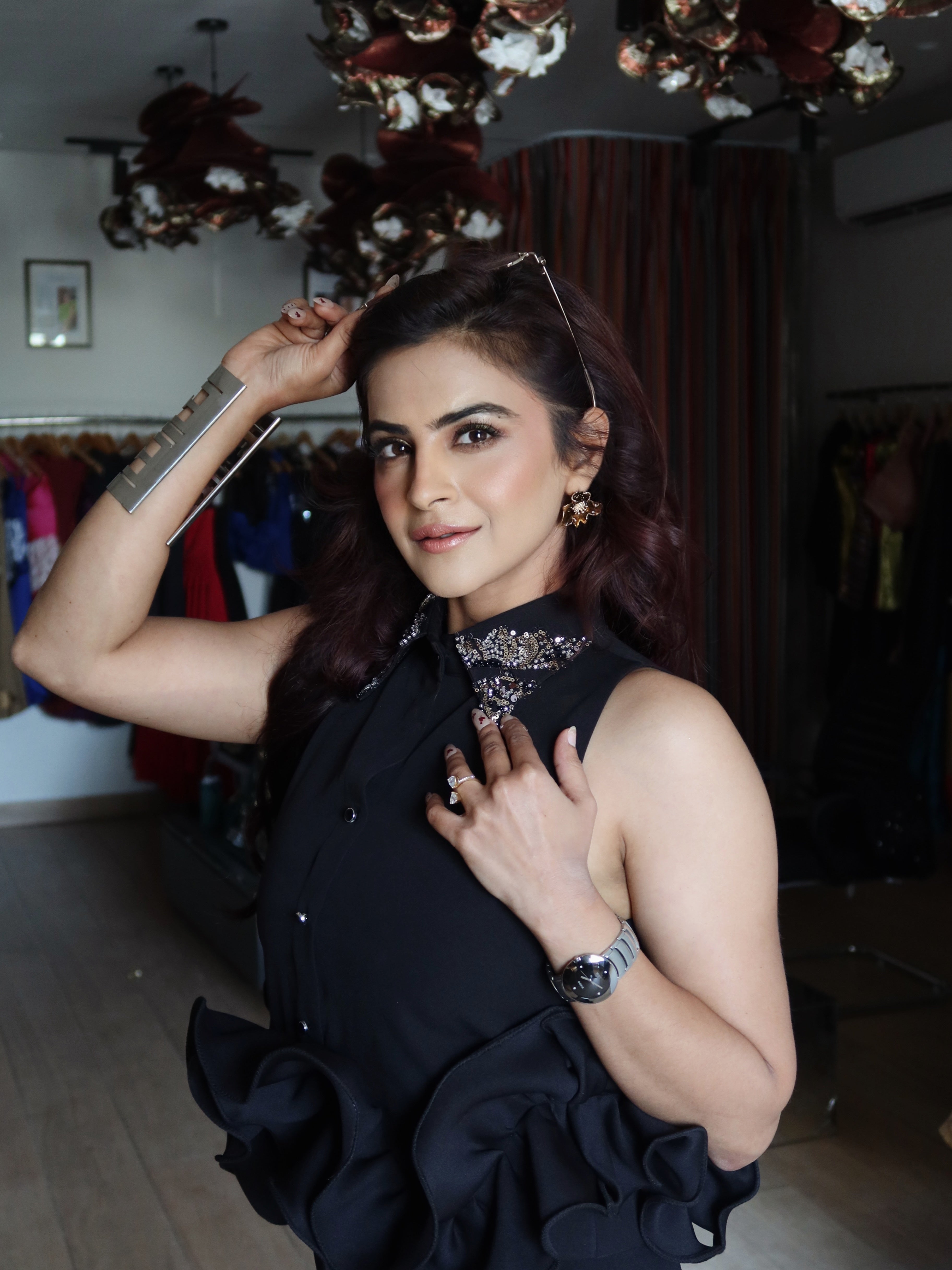 Collared Ruffle top in Black