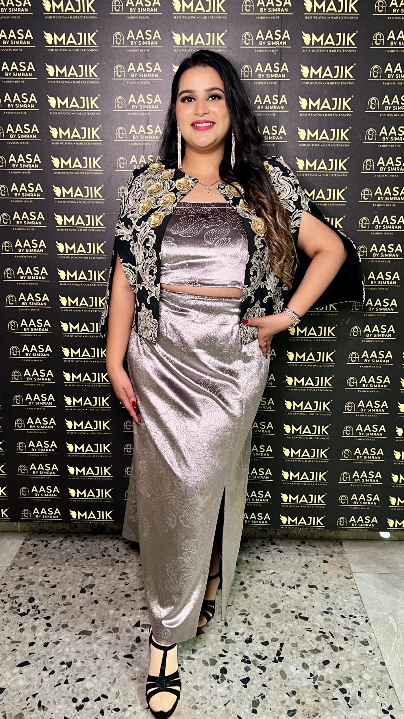 Silver velet long skirt