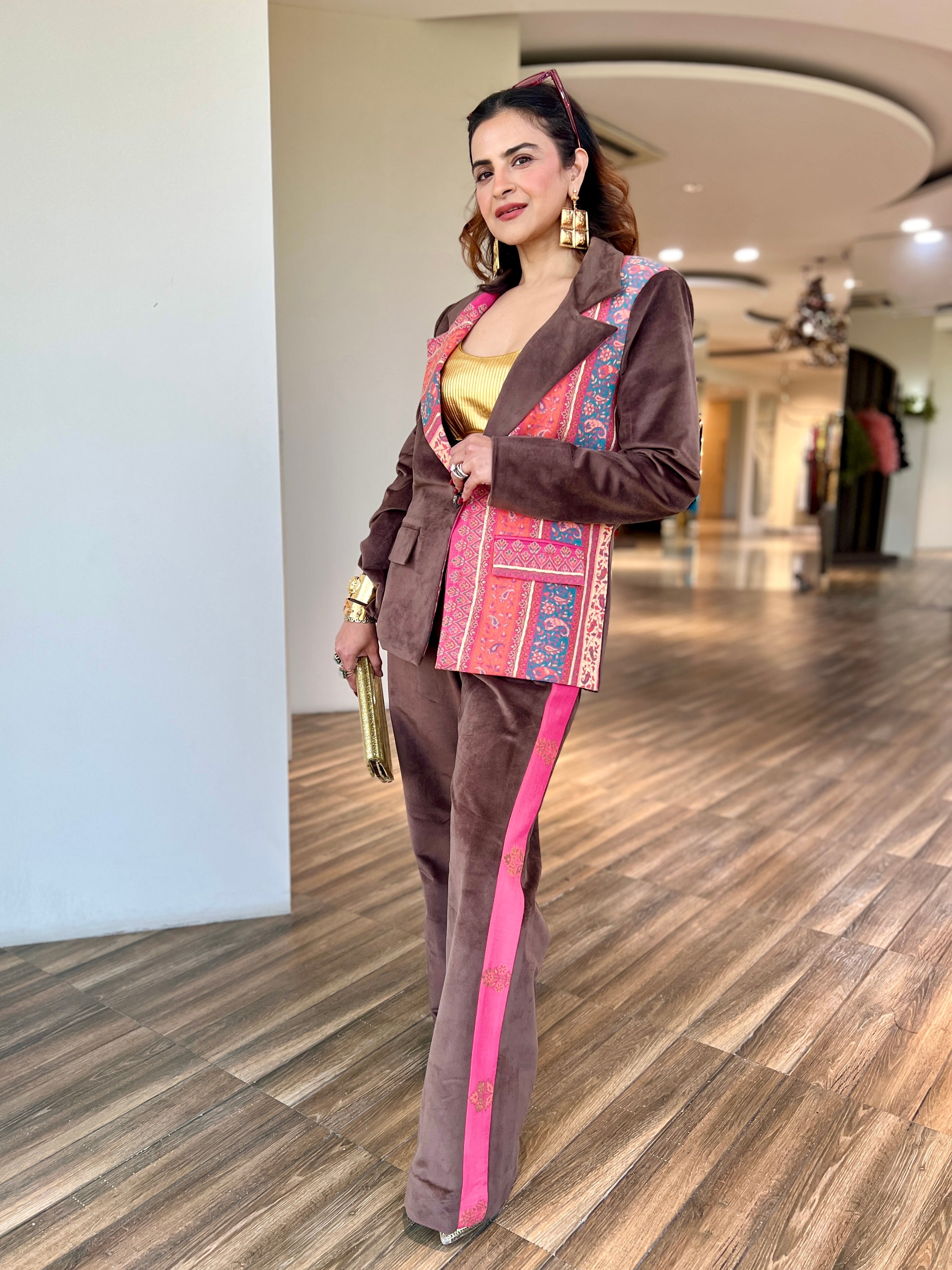 Amber Pink color block Power blazer set