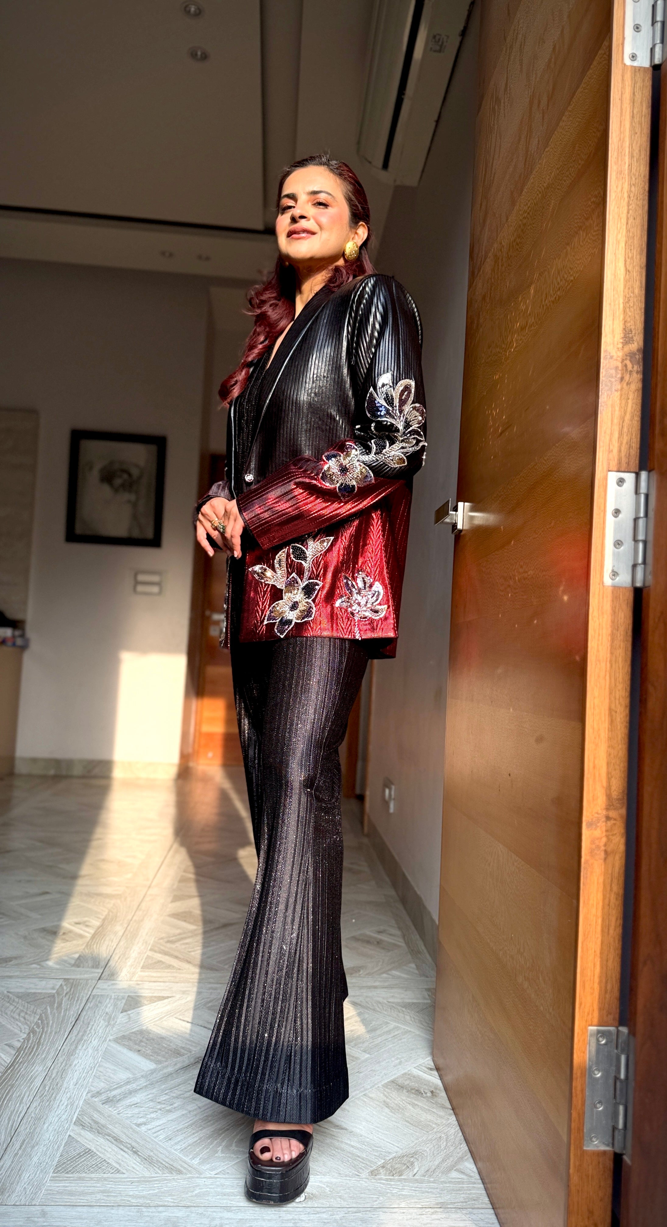 Rouge Obsidian Power Blazer pants set in Red and Black