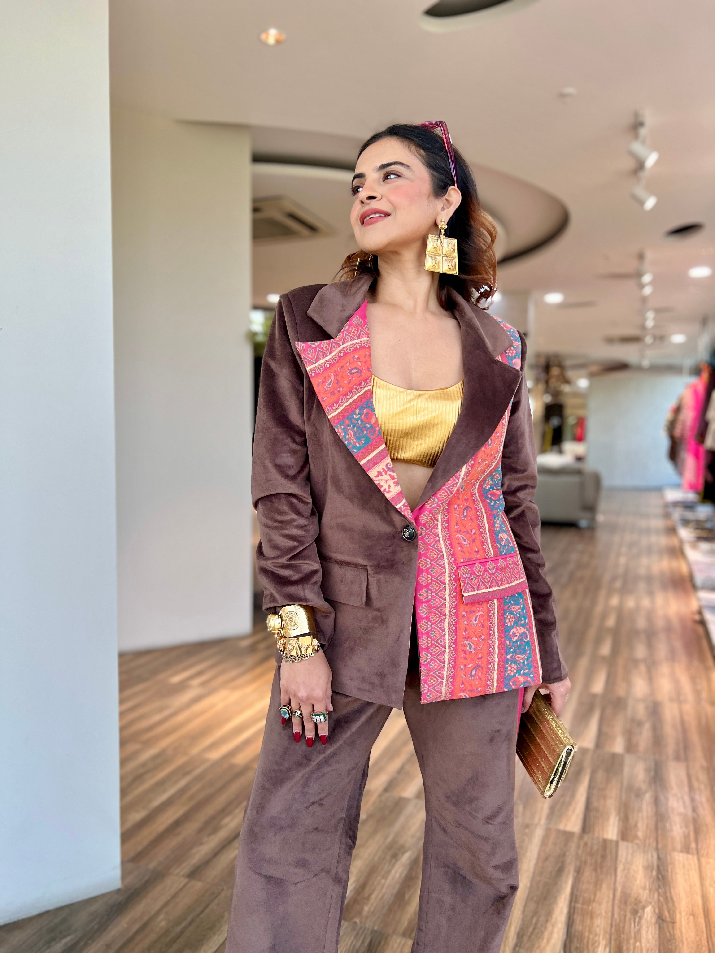 Amber Pink color block Power blazer set