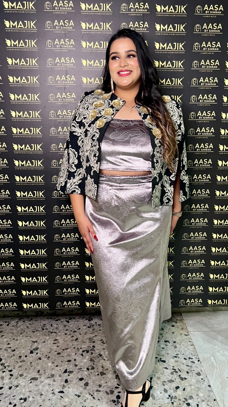 Silver velet long skirt