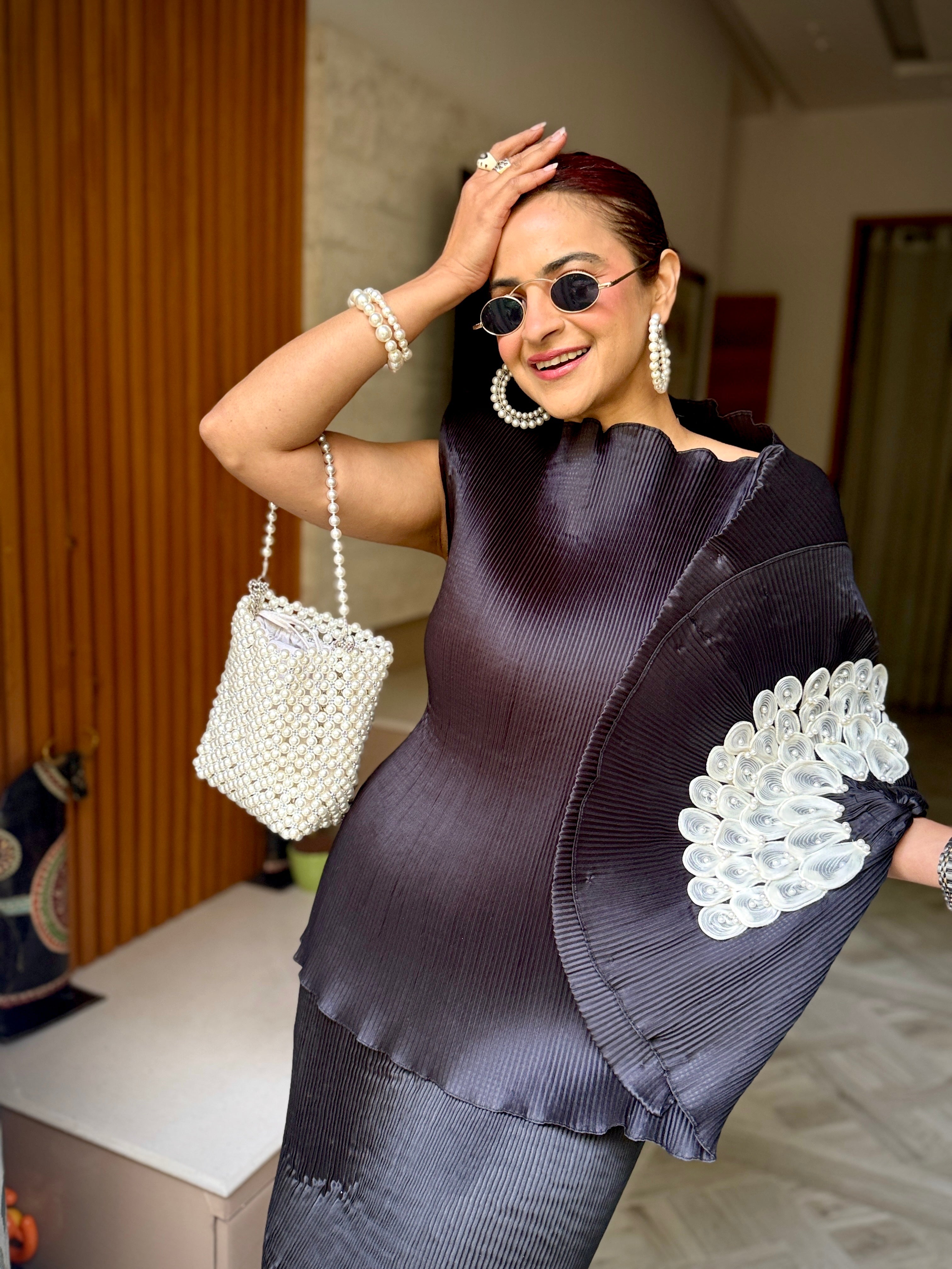 Midnight Lunar Bloom Top in Black