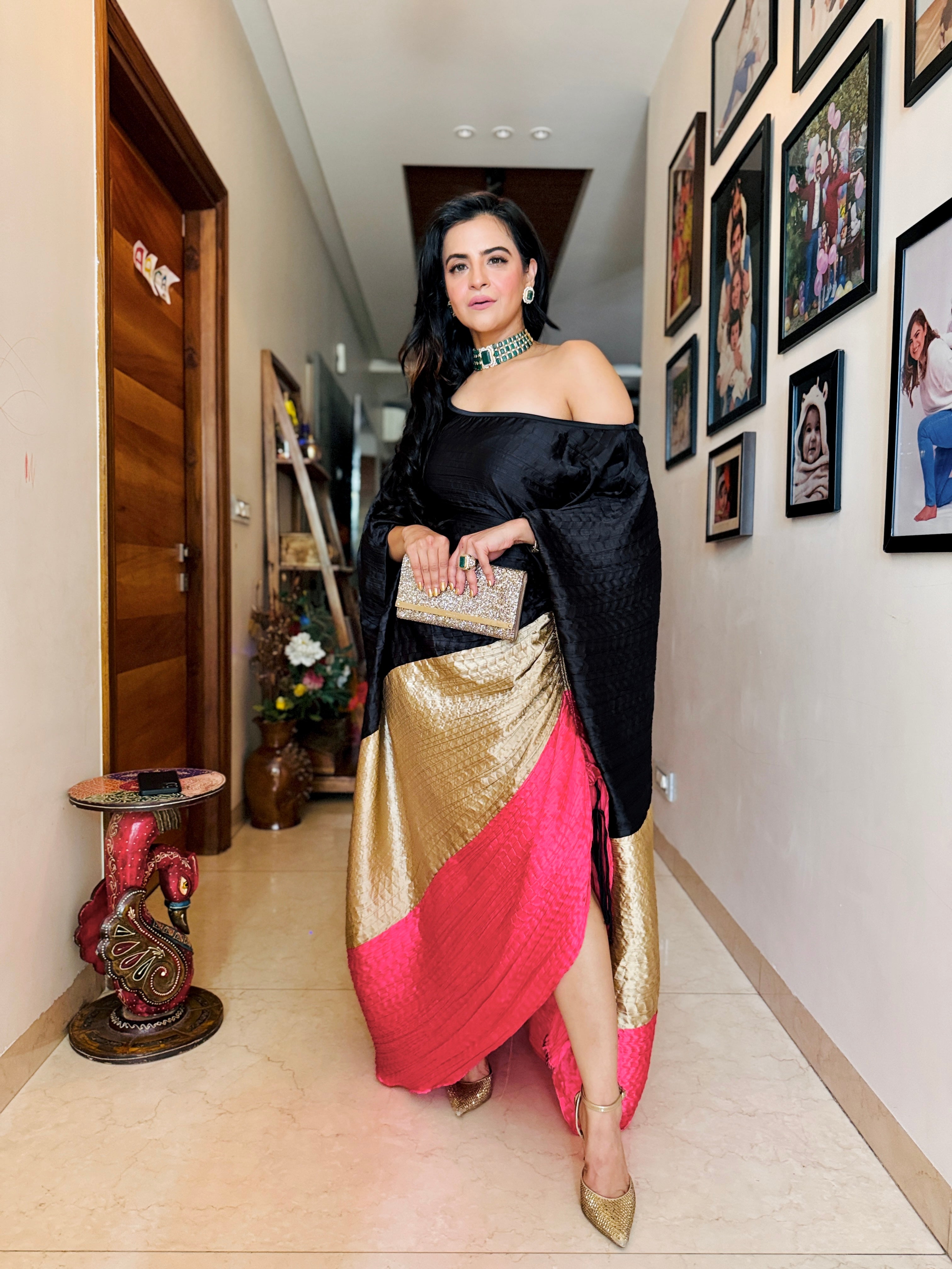Black ruby ruched kaftan