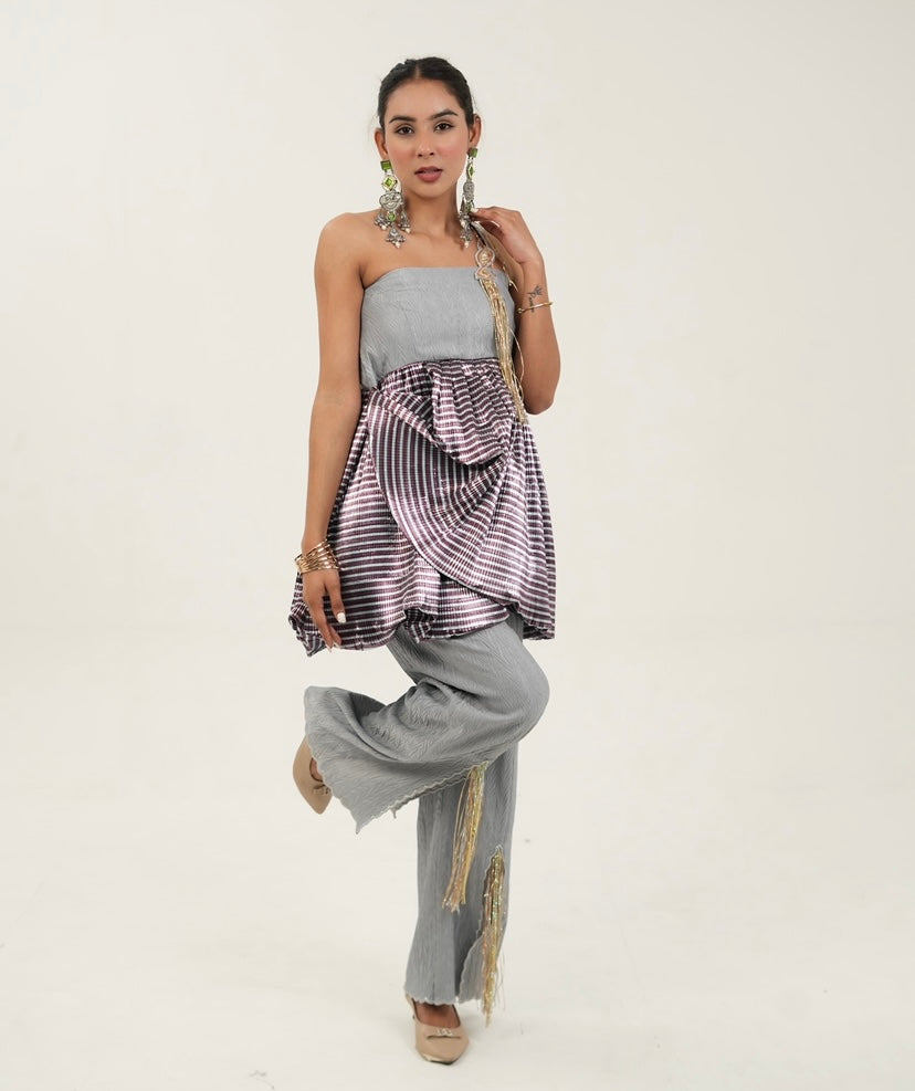Plume Peplum pant set in Grey