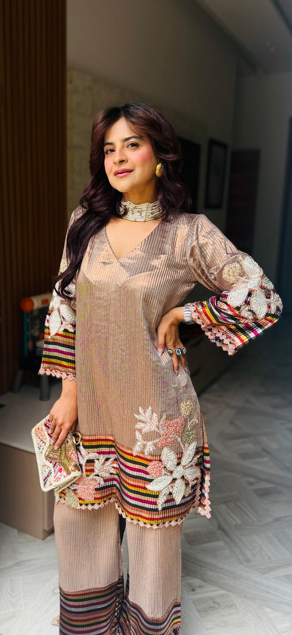 Gulrang Kurta Set in Multicolor and Beige