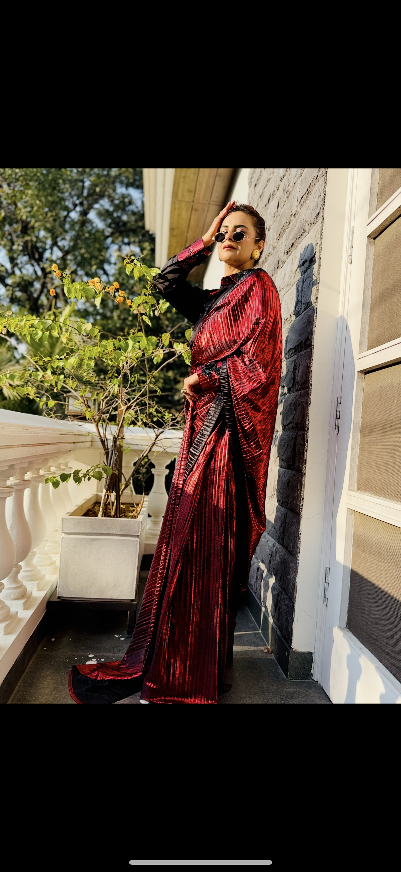 Venetian Red power drape saree blazer set