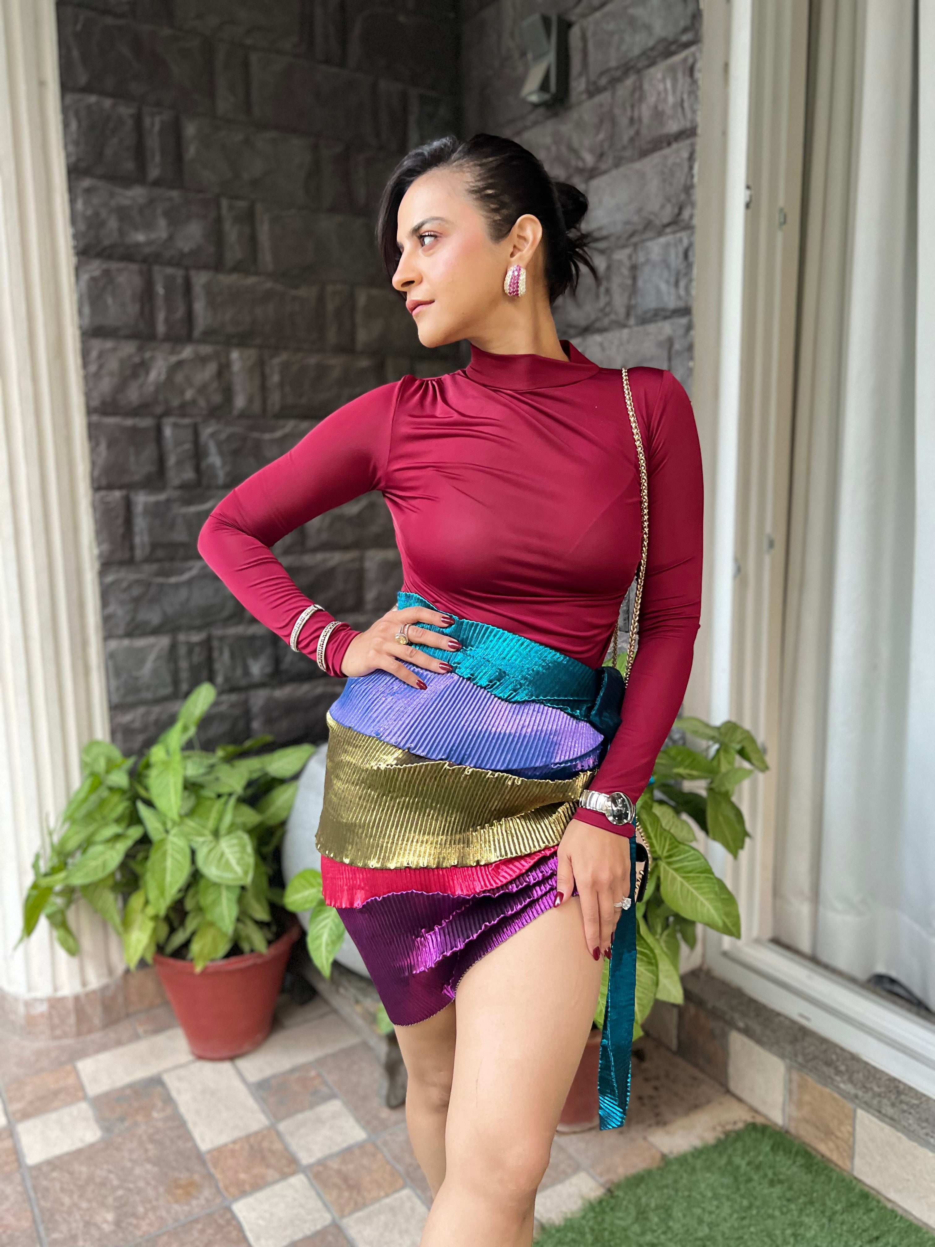 Multicolor Wrap Skirt set in Multicolor