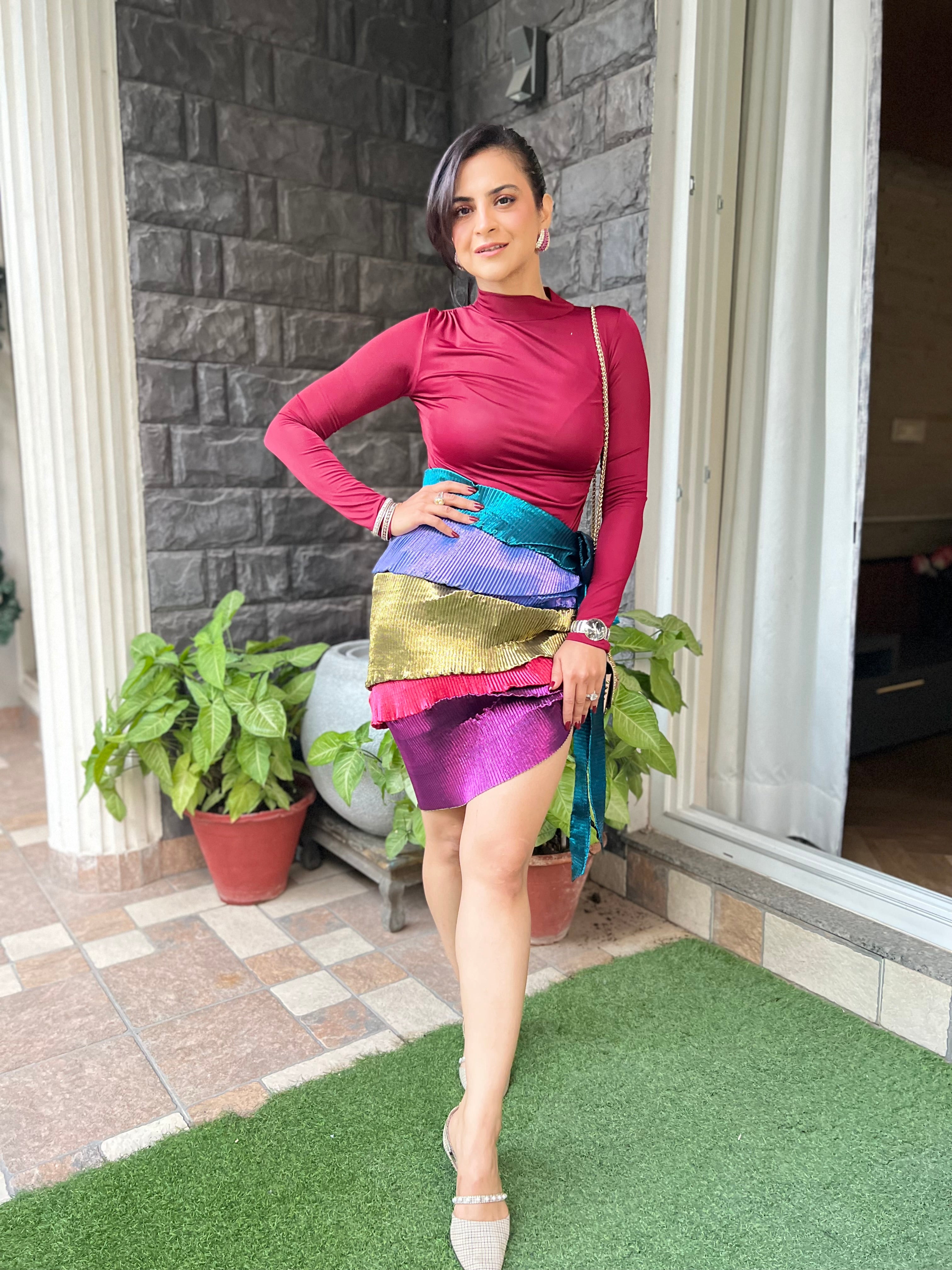 Multicolor Wrap Skirt set in Multicolor