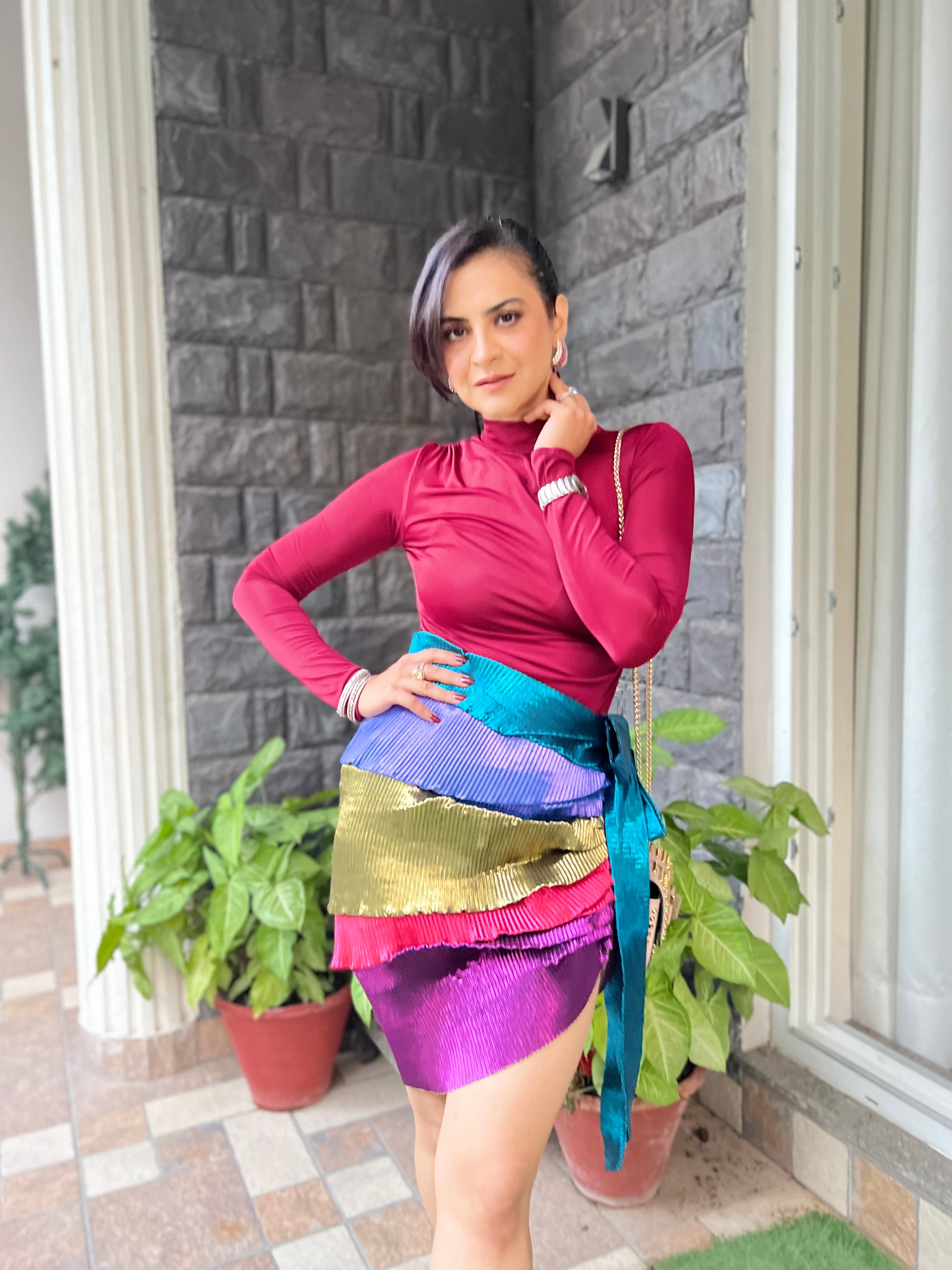 Multicolor Wrap Skirt in Multicolor