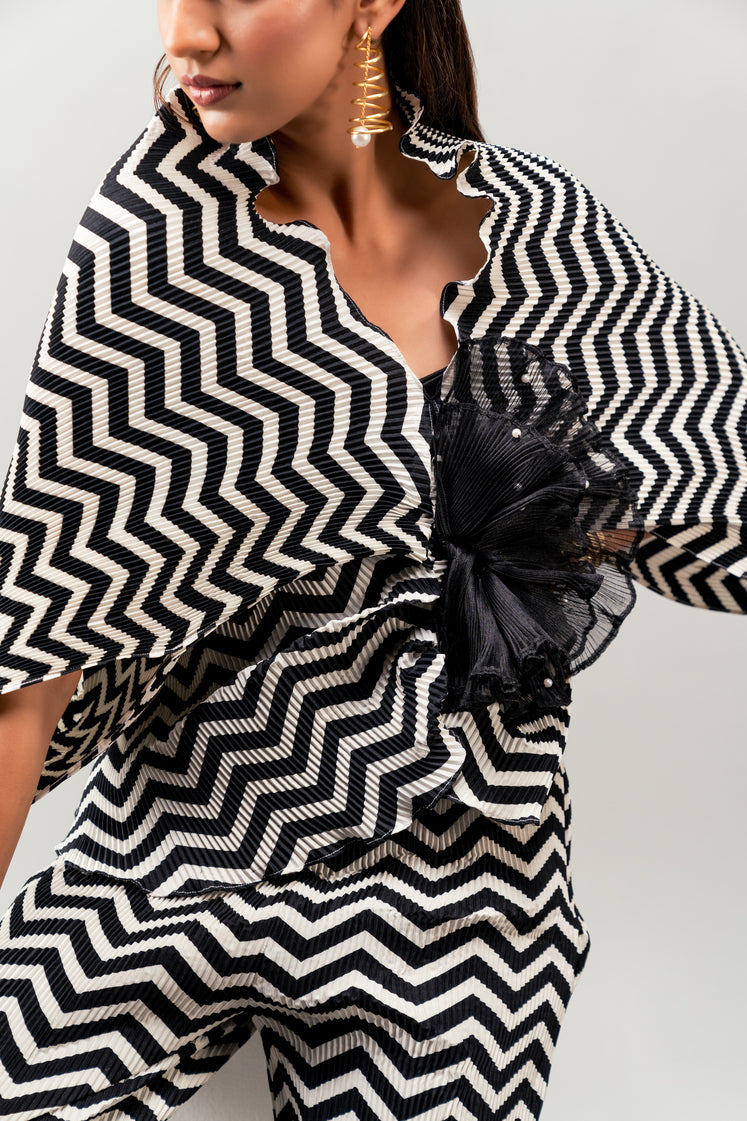 Black chevron print cover up with black embellishment