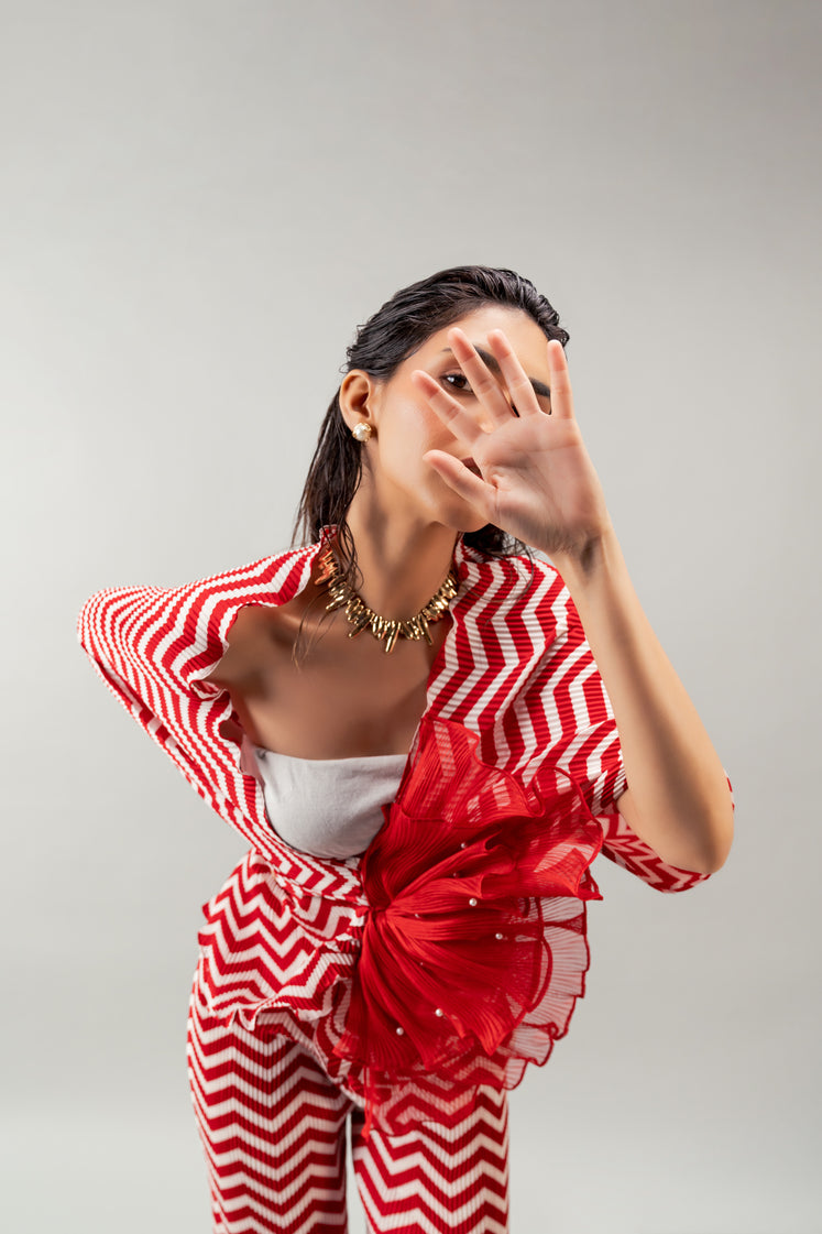 Maroon chevron cover up top with red embellishment