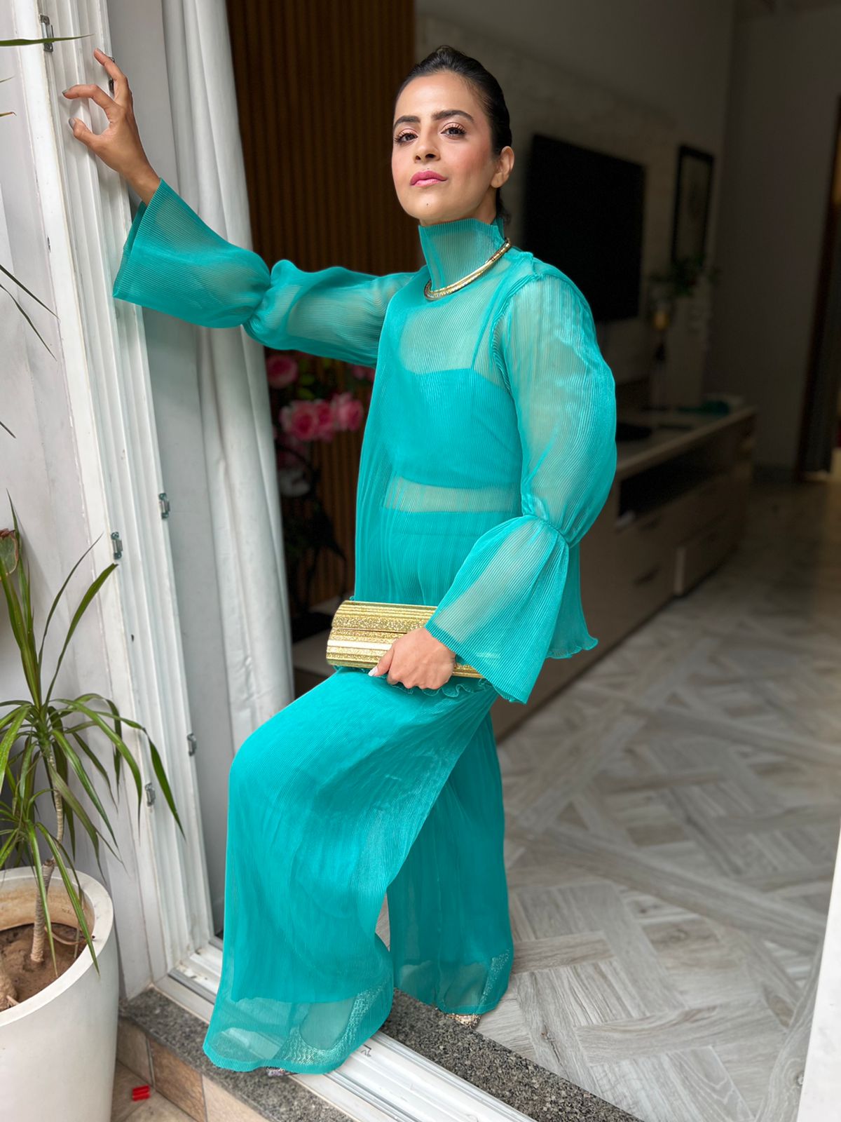 Super Sleeve Pant Set in Turquoise
