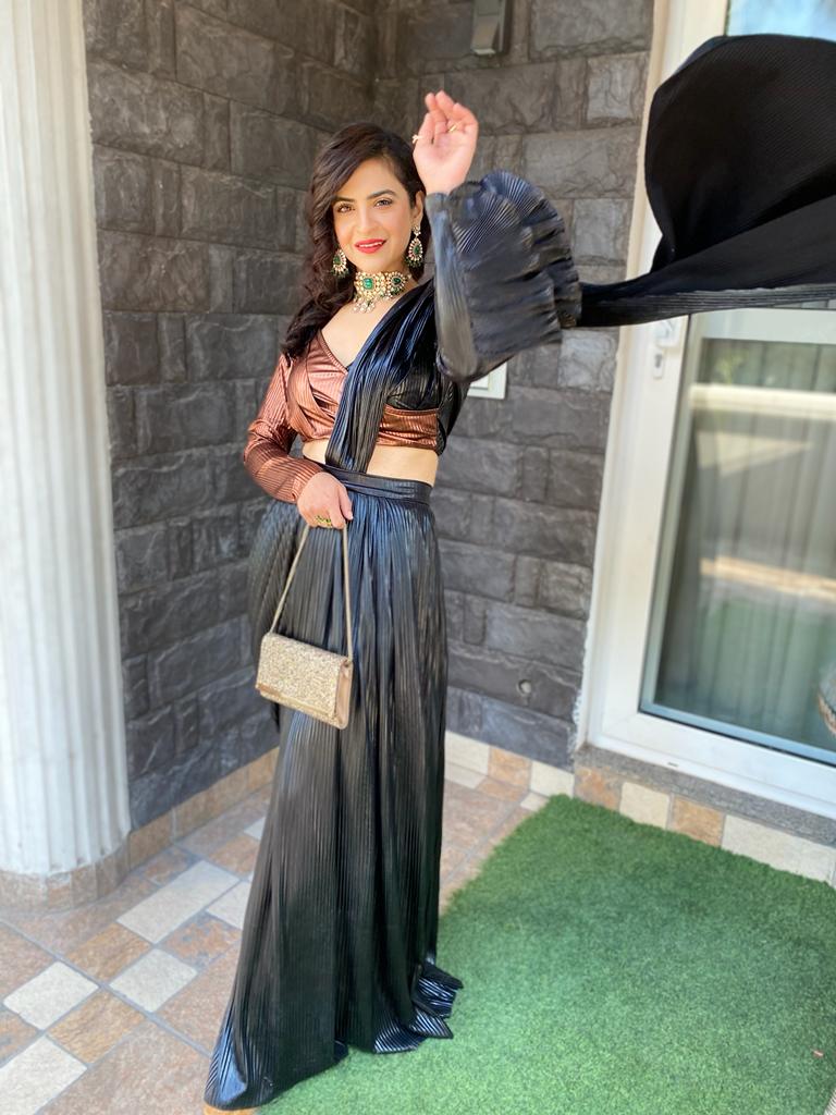 Faux Leather black and cooper saree