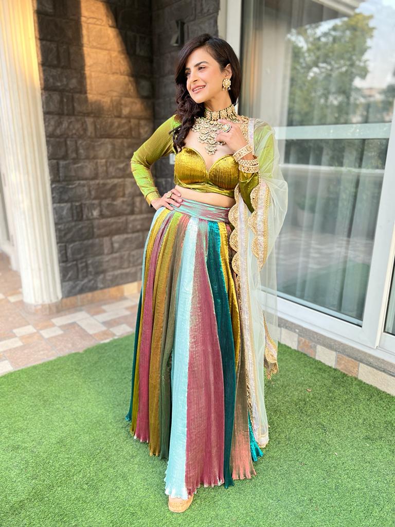 Evergreen Lehenga with Chromatic Blouse