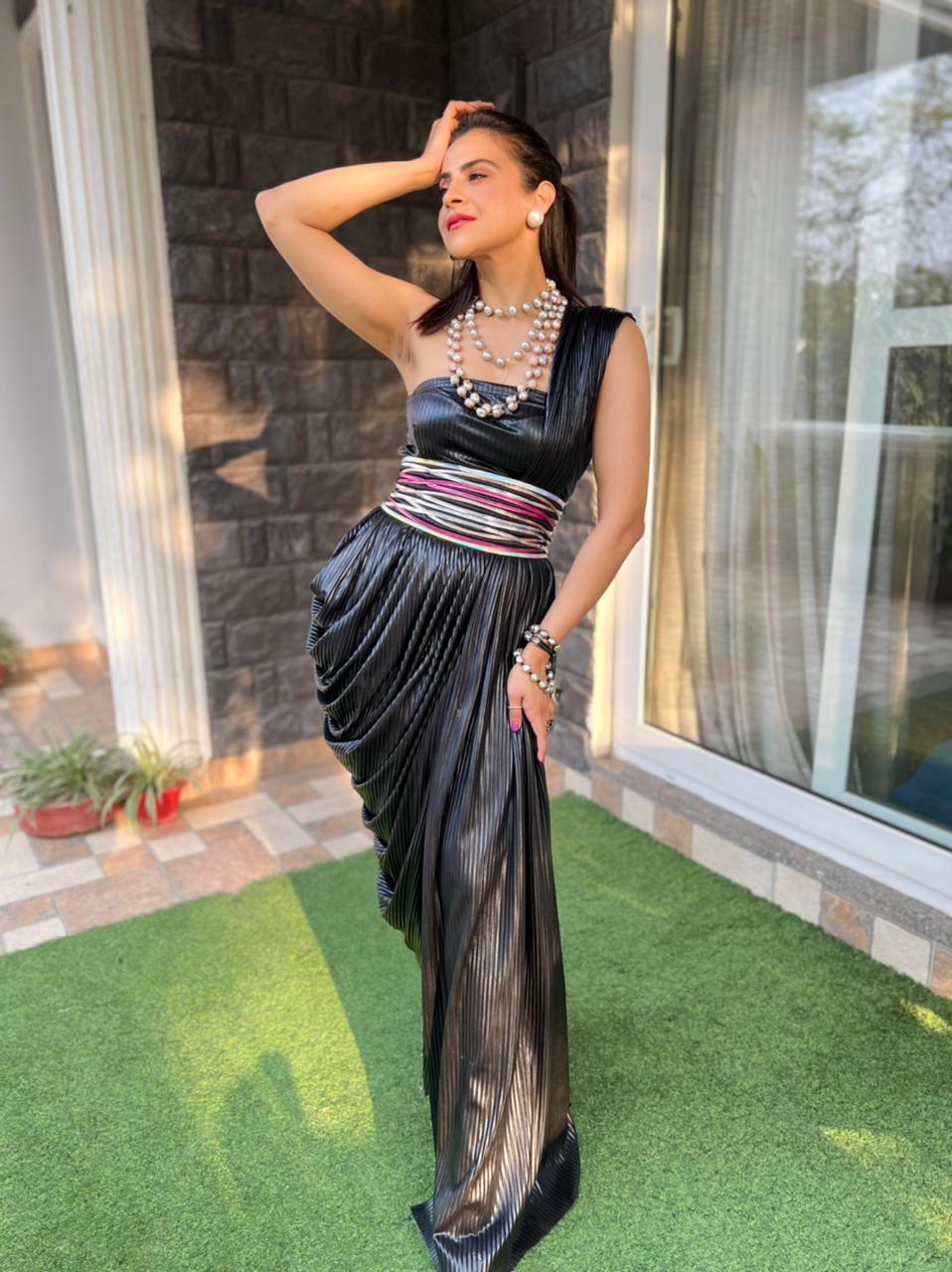 Fusion Drape Saree with Strapless Top